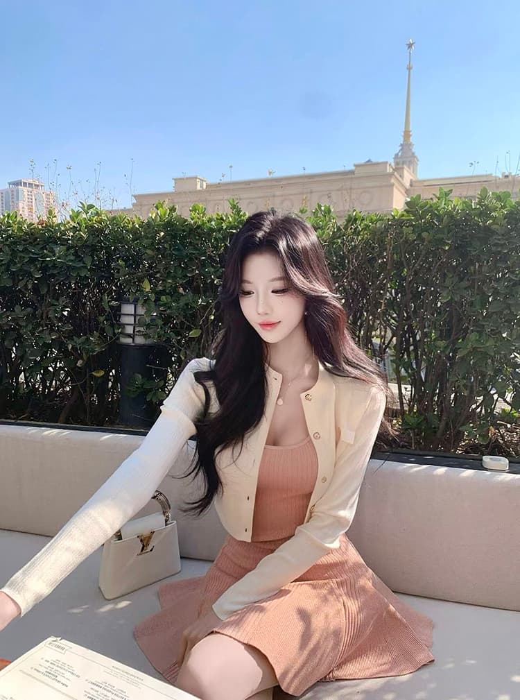 한국 dfay 복숭아 장미 골드 몸매 가꾸기 신축성 얼음 실크 광장 칼라 여성 드레스 여름 작은 키 심장 기계 핫걸 상세 이미지 10