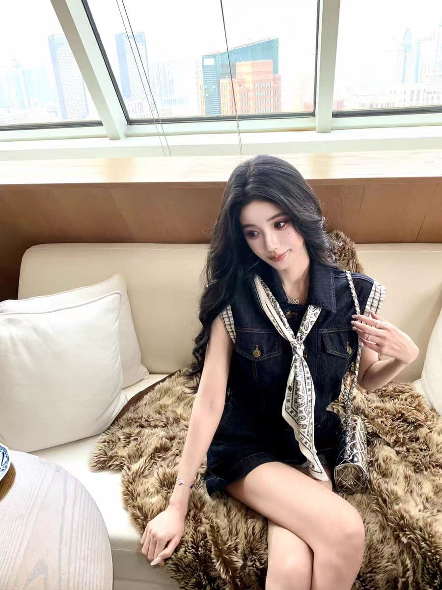 barb chill 타닌 프롤로그 민소매 데님 여성 드레스 여름 레트로 출퇴근 a 단어 미니 스커트 이미지 3