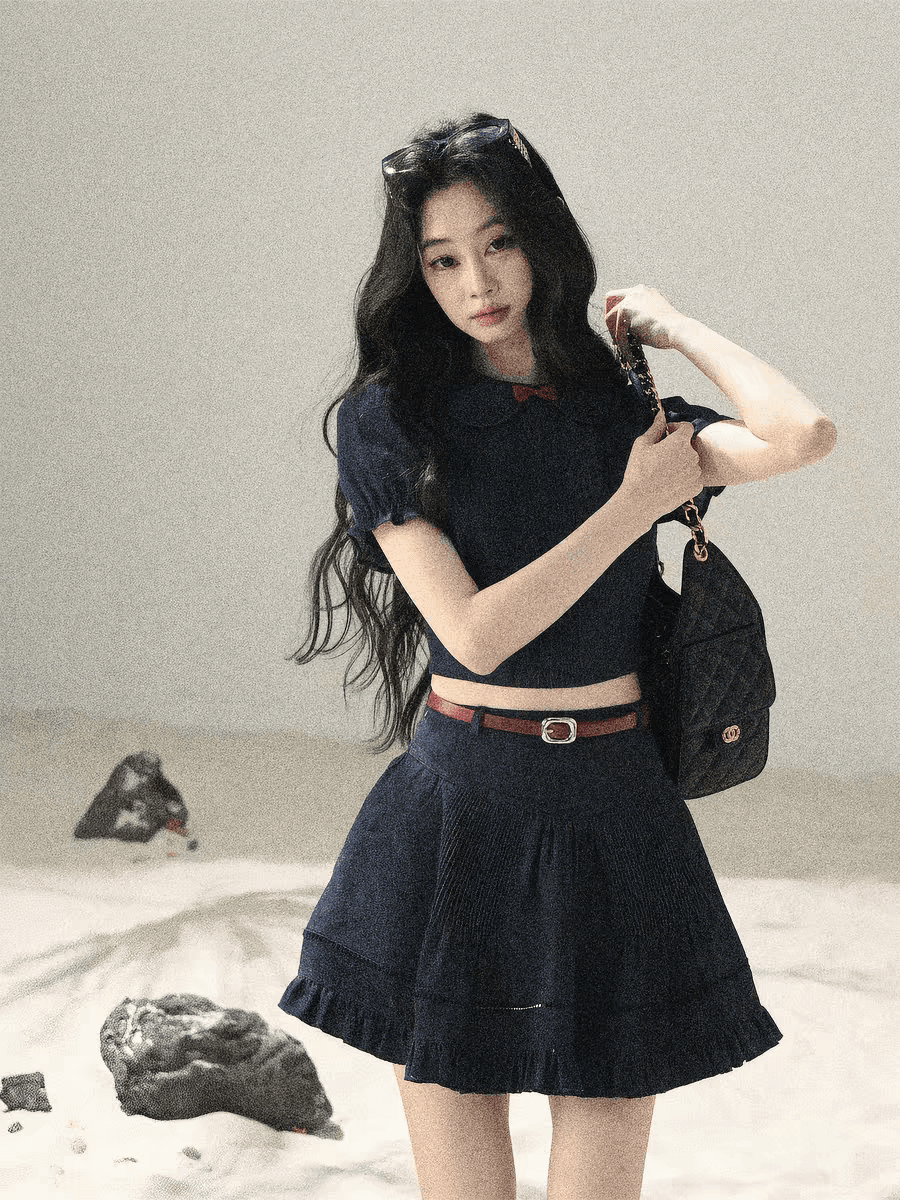 5 월 6 신제품 88 접기 aomalm 덜 또한 눈 해변가 ~ 중 바람 데님 주름 세트 여성 여름 이미지 3
