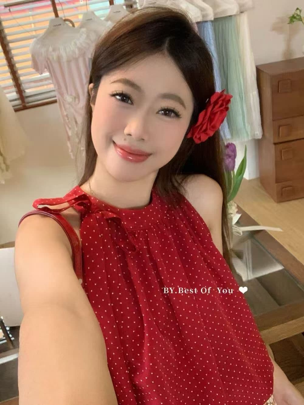 한 부서 디자인 센스 레이스업 도트 무늬 캐미솔 여름 2026 새로운 도파민 작은 셔츠 꽃밭 민소매 맨위 상세 이미지 7
