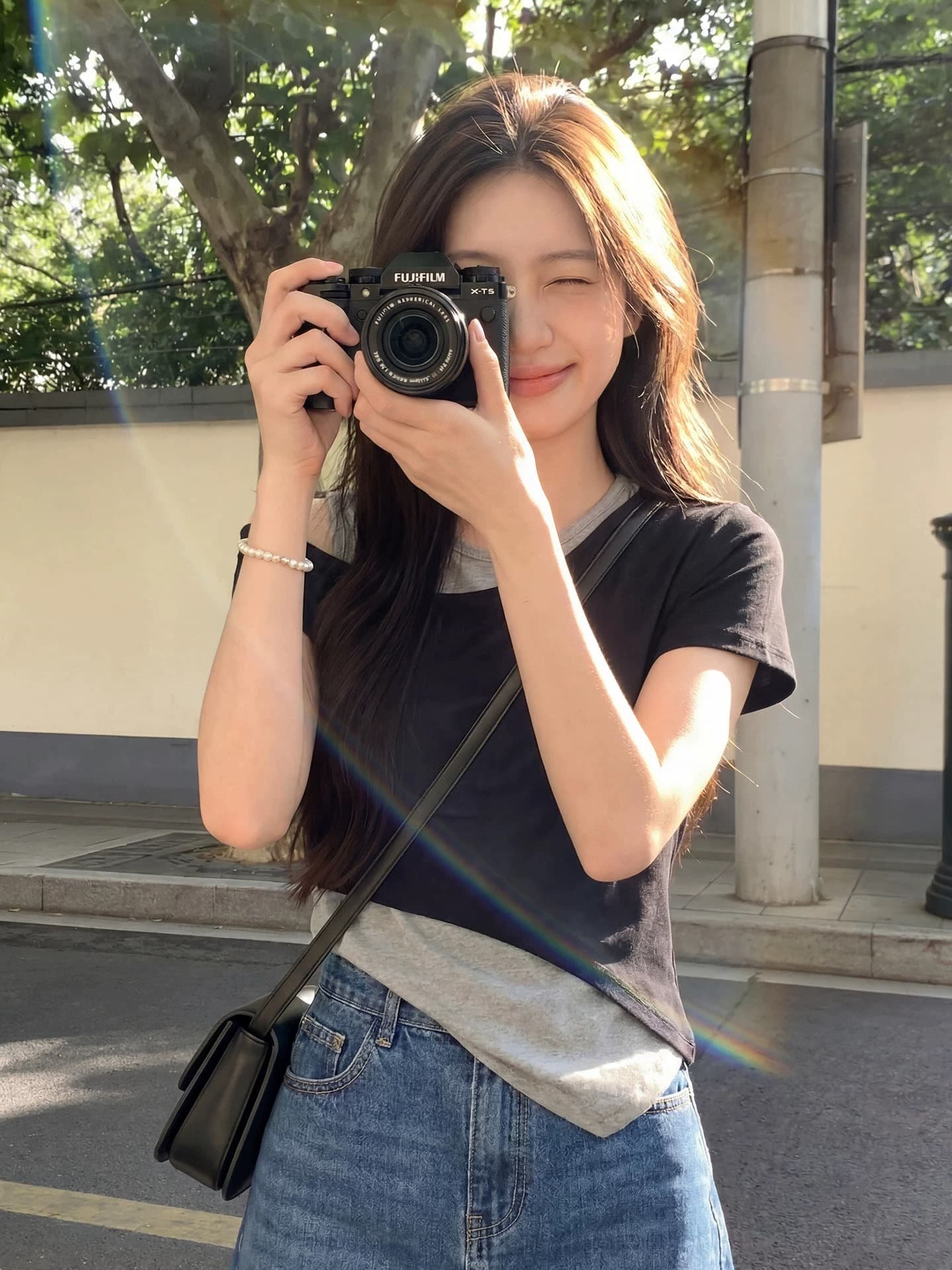 달콤한 차가운 바람 검정색 비스듬한 어깨 페이크 레이어드 반팔 티셔츠 여성 2026 새로운 여름 고유 한 아름다운 그레이트 봐. 의류 상세 이미지 5