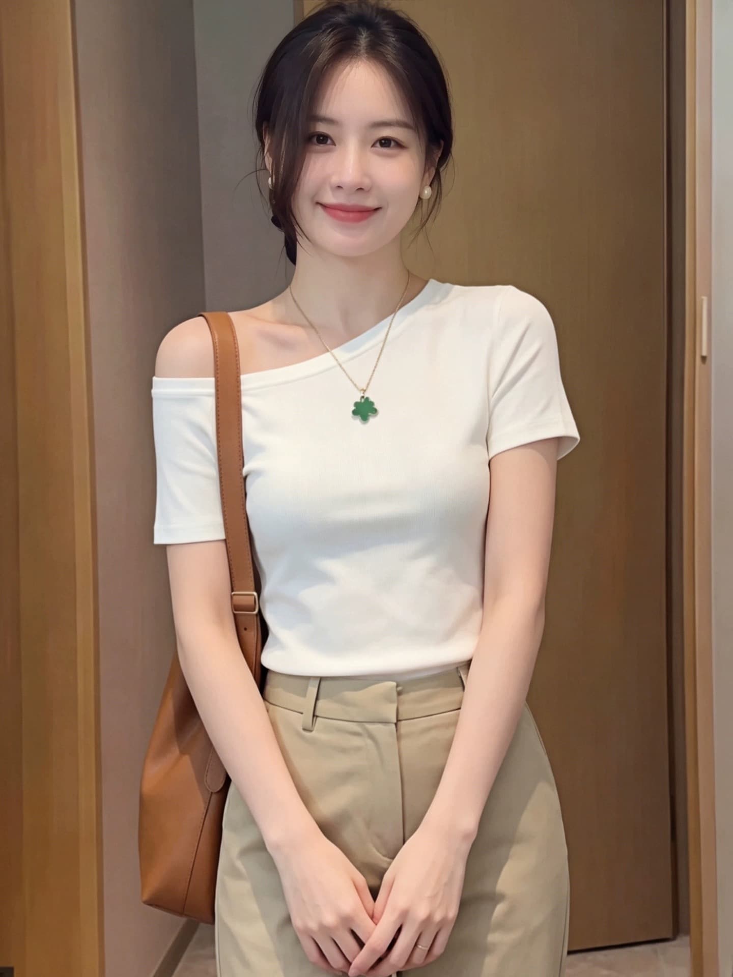 화이트 오프숄더 반팔 티셔츠 여성 의류 2026 새로운 여름 디자인 센스 몸매 가꾸기 슬림해 보이는 핫걸 오프숄더 맨위 서비스 상세 이미지 3