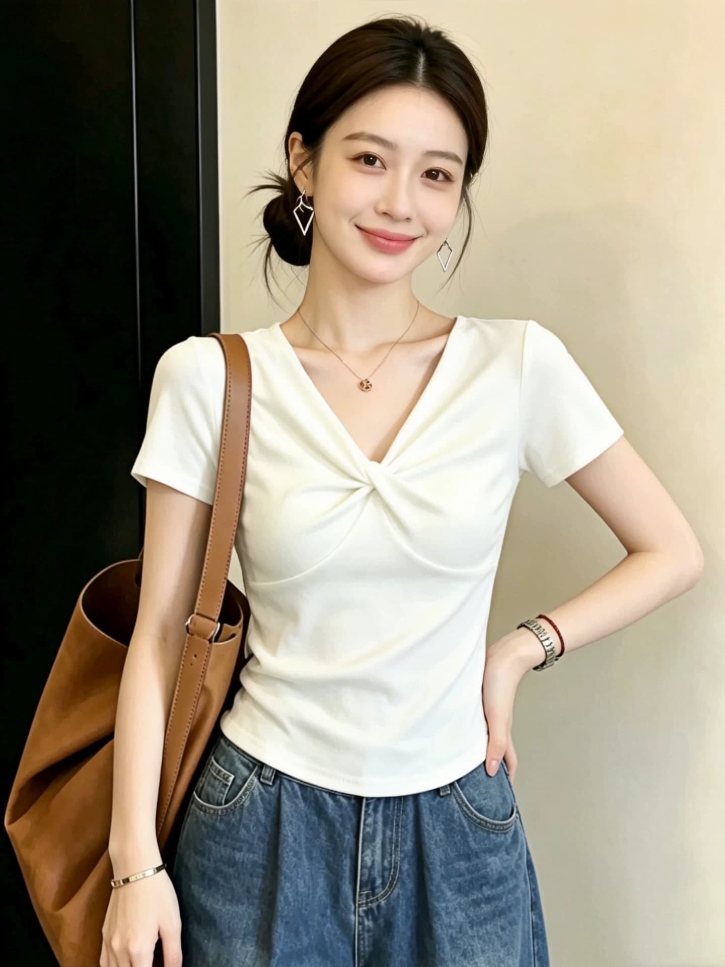 화이트 오프숄더 반팔 티셔츠 여성 의류 2026 새로운 여름 디자인 센스 몸매 가꾸기 슬림해 보이는 핫걸 오프숄더 맨위 서비스 이미지 3