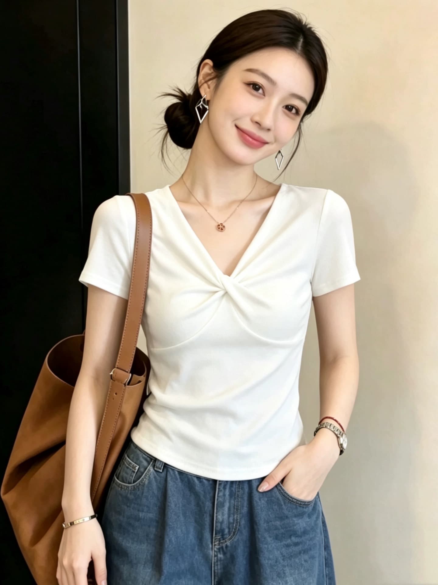 화이트 오프숄더 반팔 티셔츠 여성 의류 2026 새로운 여름 디자인 센스 몸매 가꾸기 슬림해 보이는 핫걸 오프숄더 맨위 서비스 이미지 4