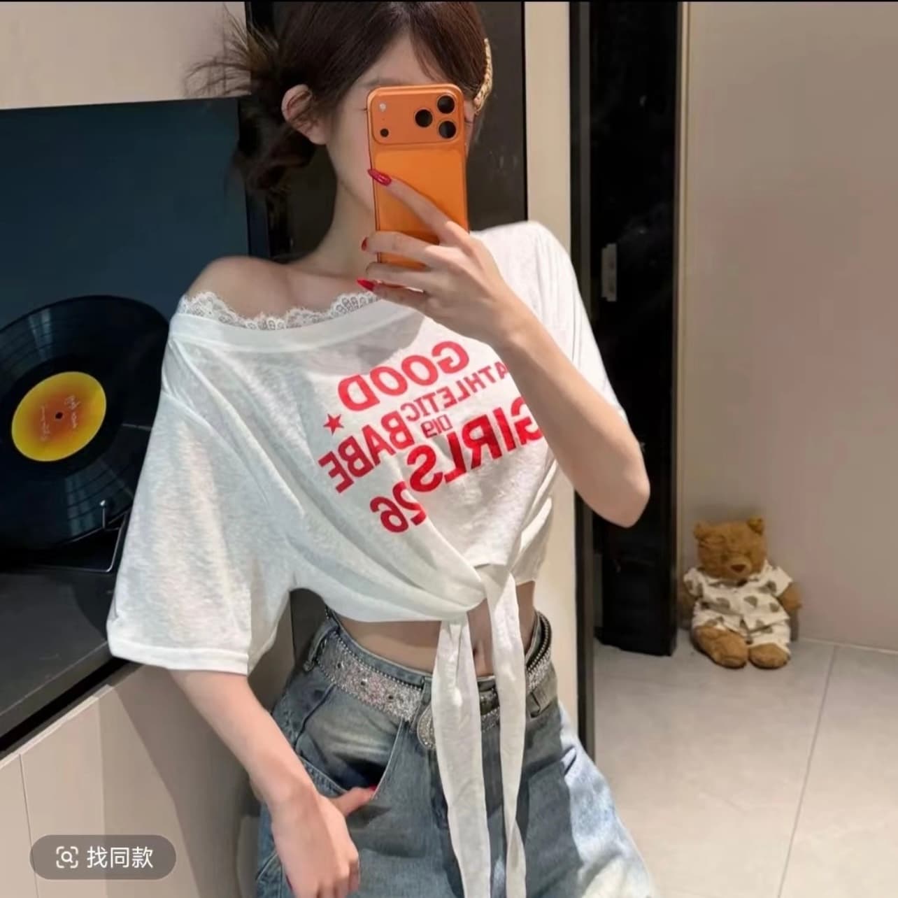 패션 캐주얼 알파벳 프린트 반팔 티셔츠 여성 여름 스트랩 디자인 루즈핏 슬림해 보이는 한 부서 자외선 차단 에어컨 맨위 이미지 5