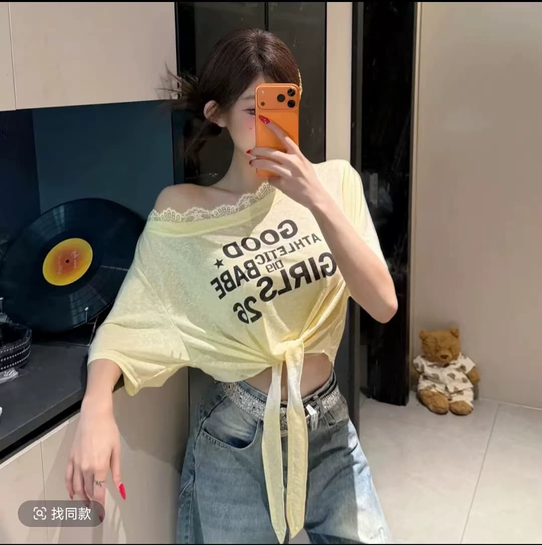 패션 캐주얼 알파벳 프린트 반팔 티셔츠 여성 여름 스트랩 디자인 루즈핏 슬림해 보이는 한 부서 자외선 차단 에어컨 맨위 상세 이미지 2