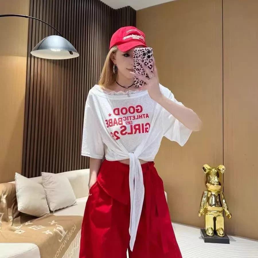 패션 캐주얼 알파벳 프린트 반팔 티셔츠 여성 여름 스트랩 디자인 루즈핏 슬림해 보이는 한 부서 자외선 차단 에어컨 맨위 상세 이미지 5