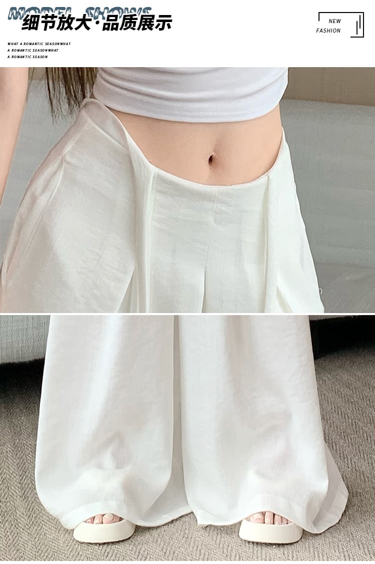화이트 아마 얼음 실크 와이드 레깅스 바지 얇은 여름 디자인 센스 레이스업 하이웨이스트 캐주얼 바지 루즈핏 도루 센스 바닥 청소 바지 상세 이미지 22