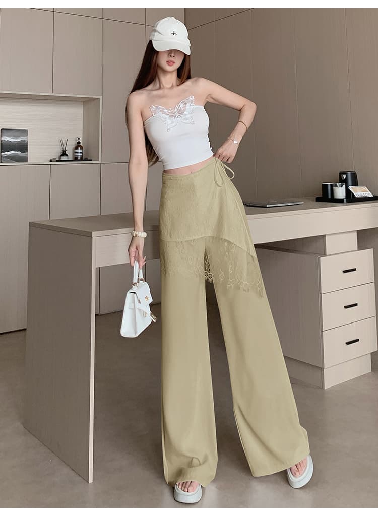 커피 색상 레이스 조각 랩스커트팬츠 정장 와이드 레깅스 바지 도루 센스 품격 하이웨이스트 긴 바지 바닥 청소 스트레이트 캐주얼 바지 상세 이미지 23
