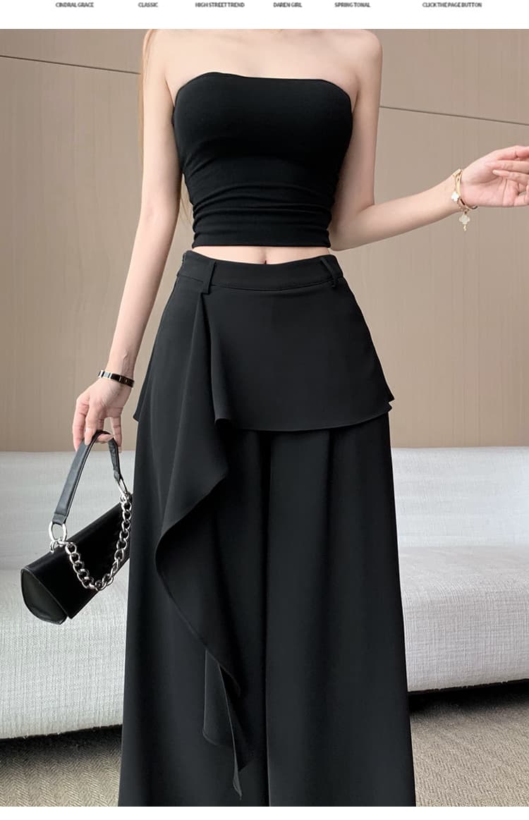 페이크 레이어드 불규칙 우아한 센스 프릴 디자인 넓은 다리 캐주얼 바지 느슨함 다용도 랩스커트팬츠 스트레이트 바닥 청소 바지 상세 이미지 23