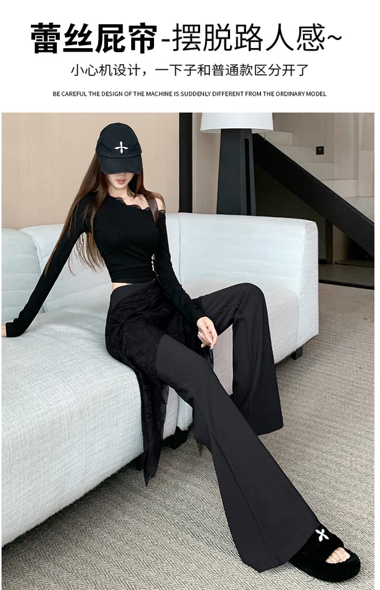 화이트 레이스 랩스커트팬츠 부츠컷 바지 여성 여름 얇은 스타일 페이크 레이어드 패치워크 하이웨이스트 슬림해 보이는 몸매 가꾸기 바닥 청소 캐주얼 바지 상세 이미지 22
