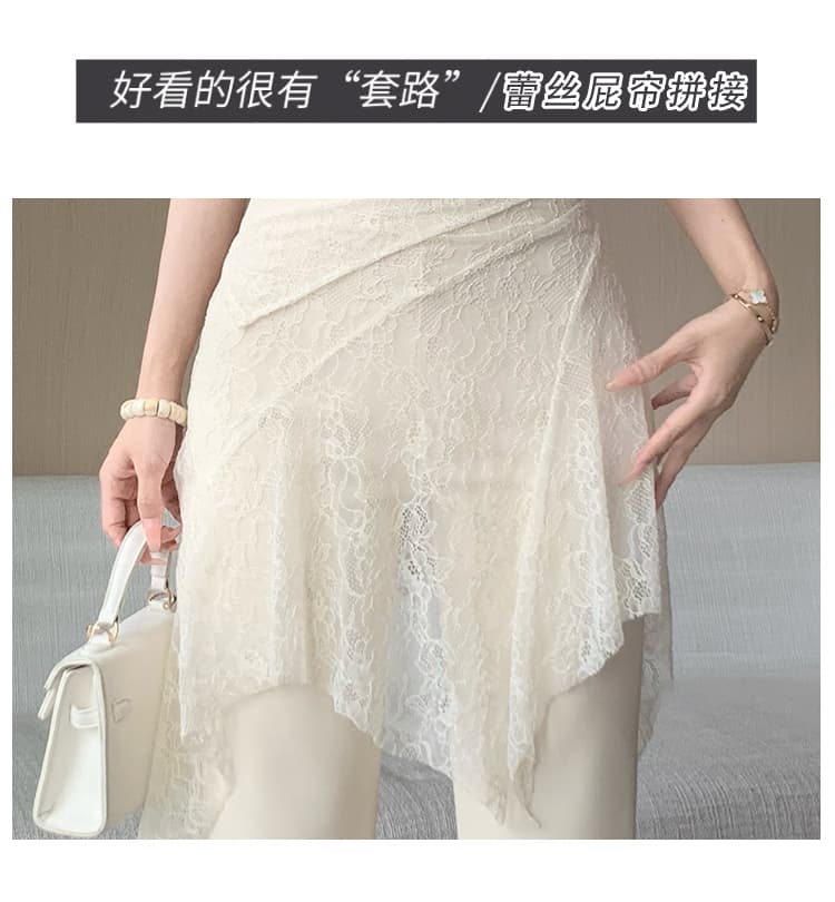 살구 색상 레이스 랩스커트팬츠 부츠컷 바지 여성 여름 얇은 스타일 페이크 레이어드 패치워크 하이웨이스트 슬림해 보이는 몸매 가꾸기 바닥 청소 캐주얼 바지 상세 이미지 27