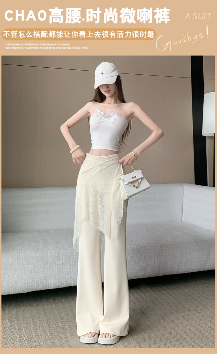 살구 색상 레이스 랩스커트팬츠 부츠컷 바지 여성 여름 얇은 스타일 페이크 레이어드 패치워크 하이웨이스트 슬림해 보이는 몸매 가꾸기 바닥 청소 캐주얼 바지 상세 이미지 29