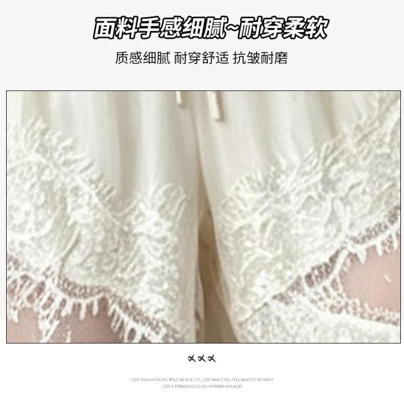 여름 새로운 무거운 작업 레이스 조각 홀로우 아웃 디자인 센스 와이드 레그 팬츠 느긋한 바람 루즈핏 슬림해 보이는 스트레이트 팬츠 여성 상세 이미지 8