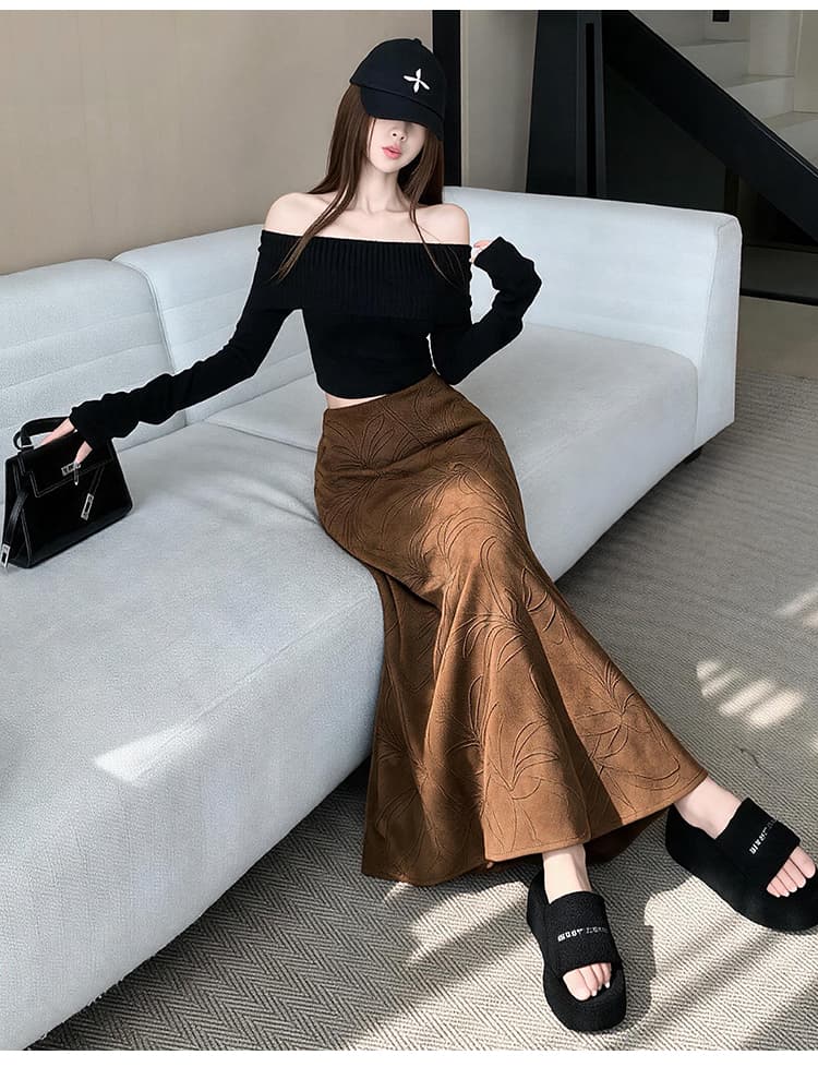 레트로 브라운 스웨이드 로프 자수 디자인 반신 스커트 여성 가을 새로운 덕 당겨서 하이웨이스트 몸매 가꾸기 슬림해 보이는 인어 꼬리 스커트 상세 이미지 14