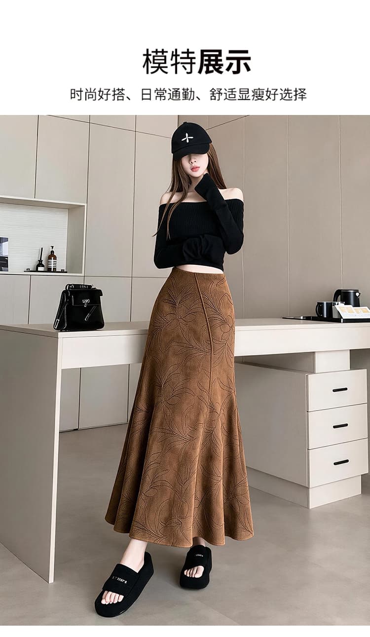 레트로 브라운 스웨이드 로프 자수 디자인 반신 스커트 여성 가을 새로운 덕 당겨서 하이웨이스트 몸매 가꾸기 슬림해 보이는 인어 꼬리 스커트 상세 이미지 13