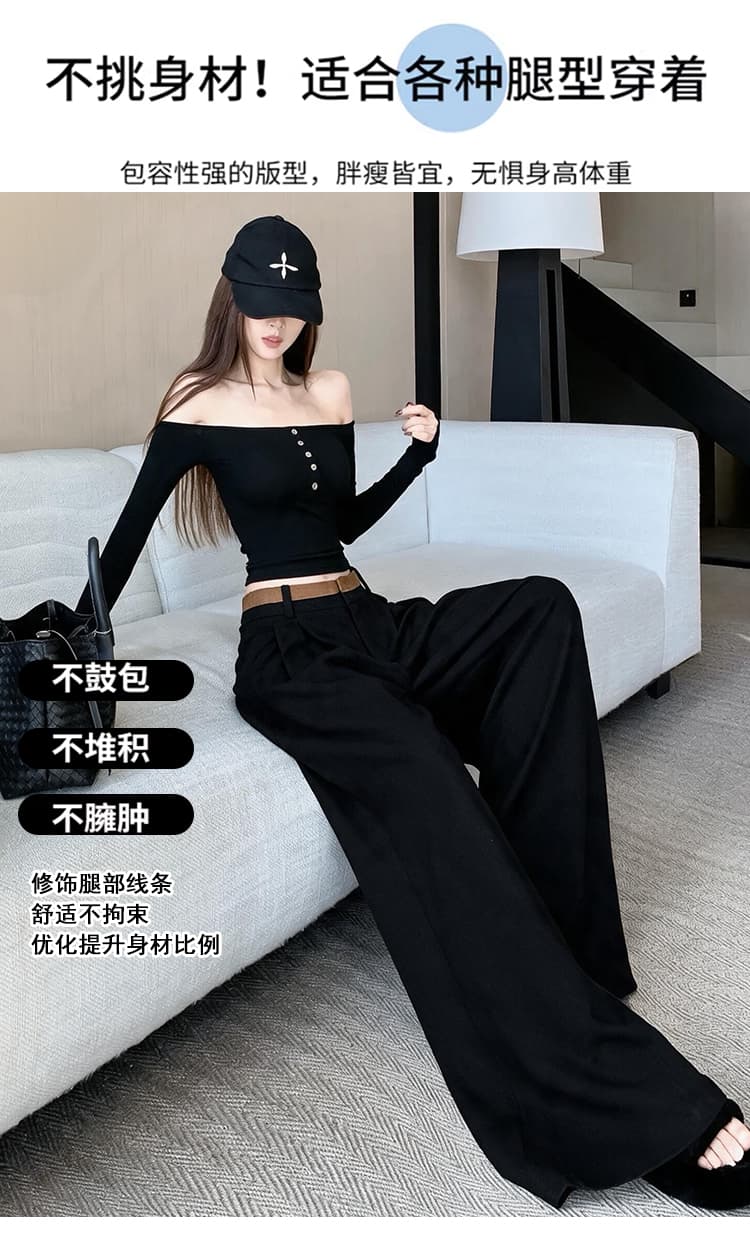 오래된 돈 바람 미니멀리즘 패치워크 모직 와이드 레깅스 바지 도루 센스 정장 스트레이트 팬츠 하이웨이스트 캐주얼 바지 바닥 청소 긴 바지 상세 이미지 4