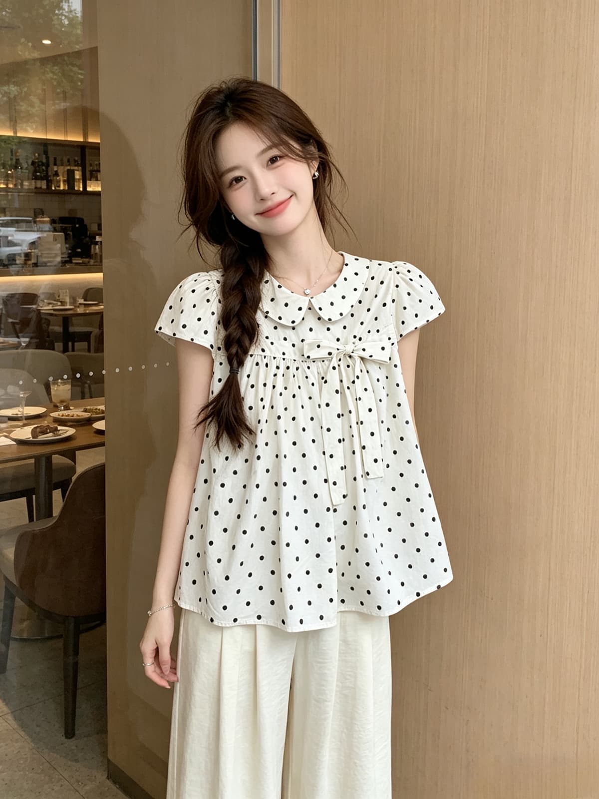 베이비 칼라 반팔 여성 셔츠 2026 여름 새로운 한 부서 캐주얼 고급 센스 작은 키 루즈핏 슬림해 보이는 맨위 상세 이미지 7