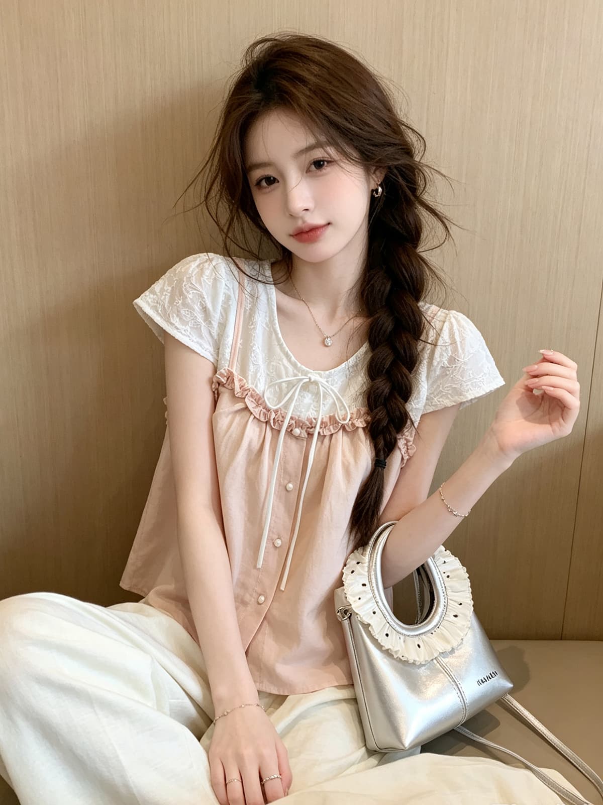 2026 새로운 여성 의류 홀로우 아웃 자수 패치워크 여성 셔츠 여름 허리 수축 슬림해 보이는 인형 셔츠 맨위 상세 이미지 9