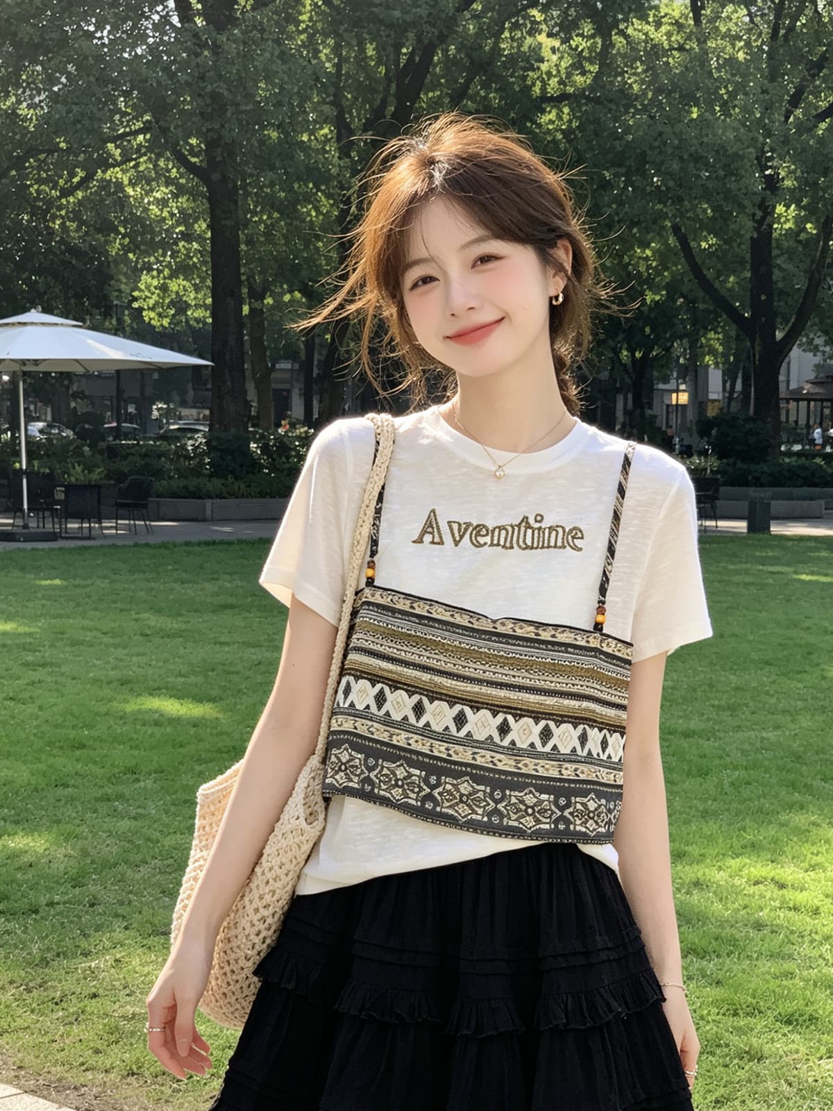 보헤미안 휴가 프린트 페이크 레이어드 반팔 아마 센스 티셔츠 2026 여름 새로운 루즈핏 다용도 맨위 이미지 2