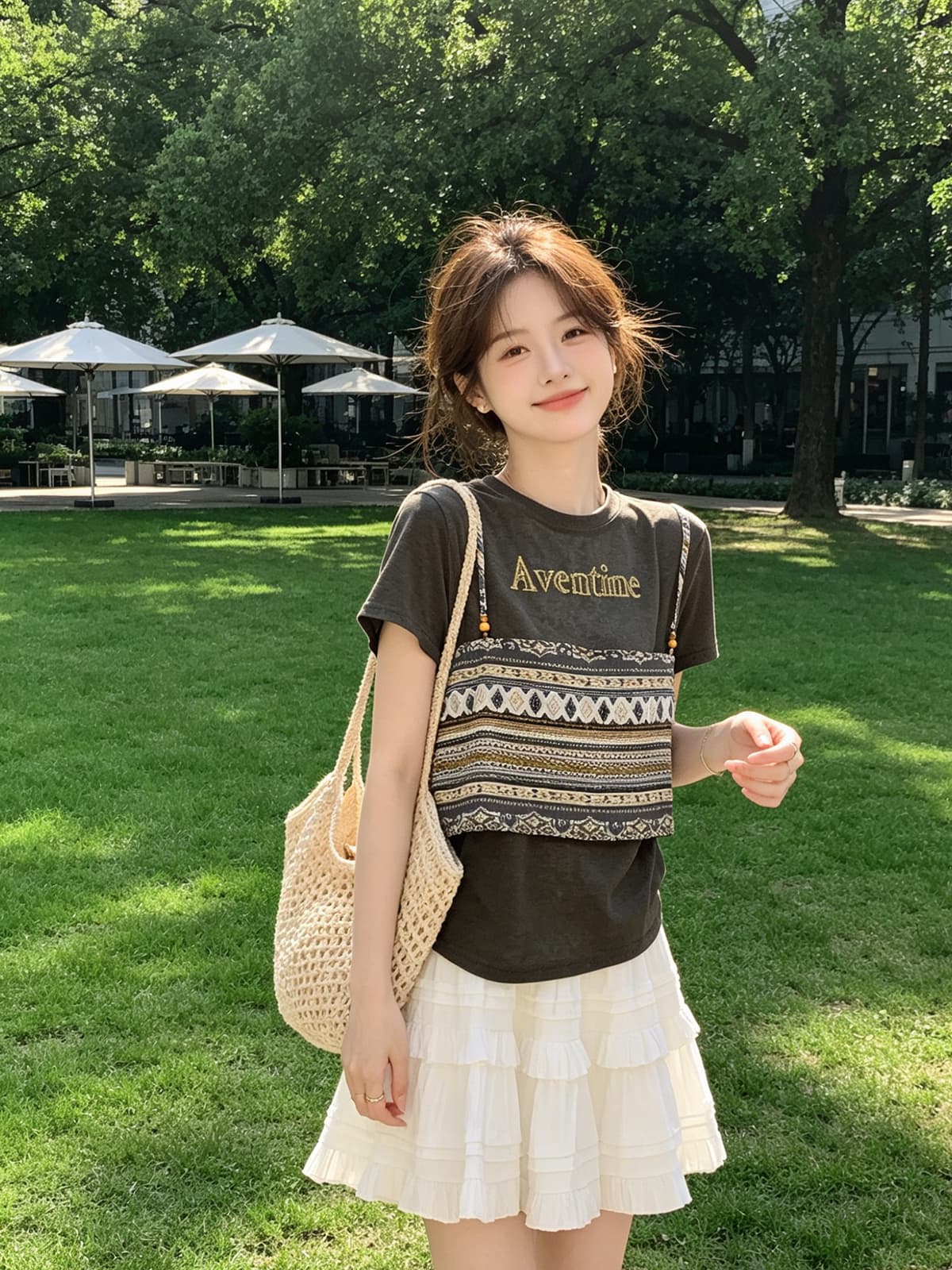 보헤미안 휴가 프린트 페이크 레이어드 반팔 아마 센스 티셔츠 2026 여름 새로운 루즈핏 다용도 맨위 상세 이미지 6
