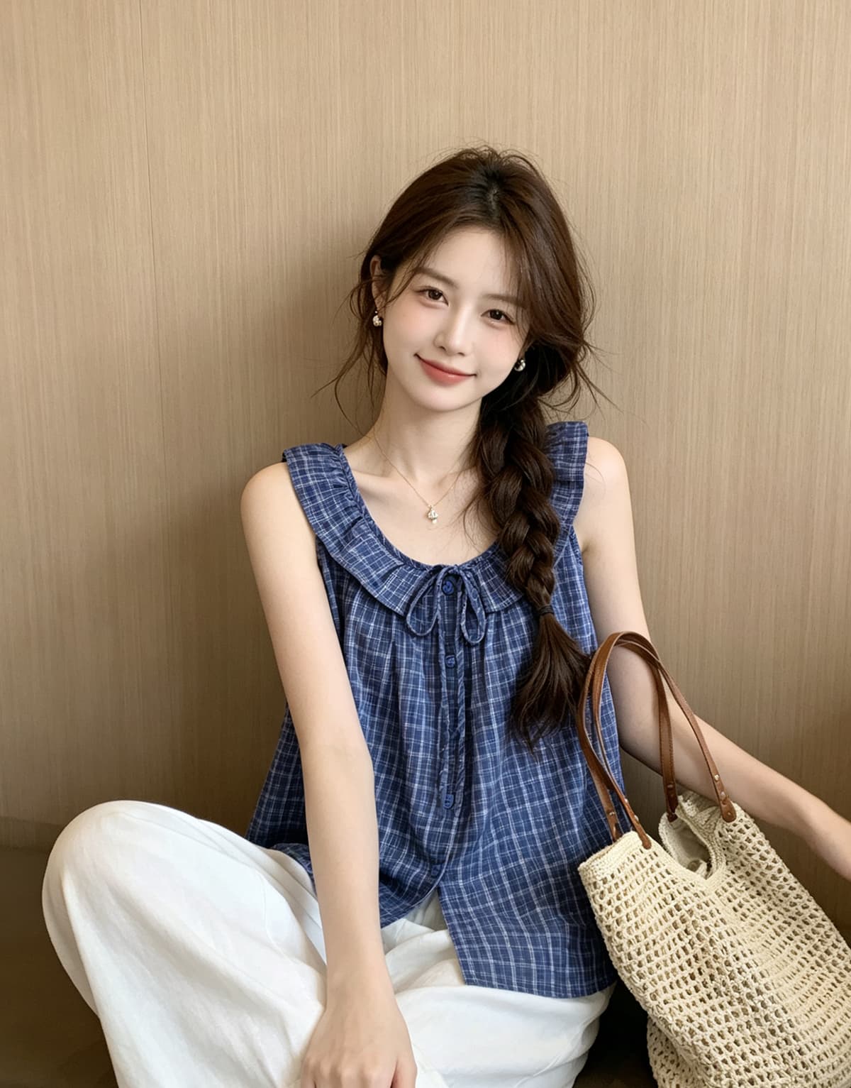 일본과 한국 부서 체크무늬 프릴 캐미솔 2026 여름 새로운 캐주얼 외국 가스 달콤한 핫걸 쇼트 스타일 맨위 상세 이미지 4