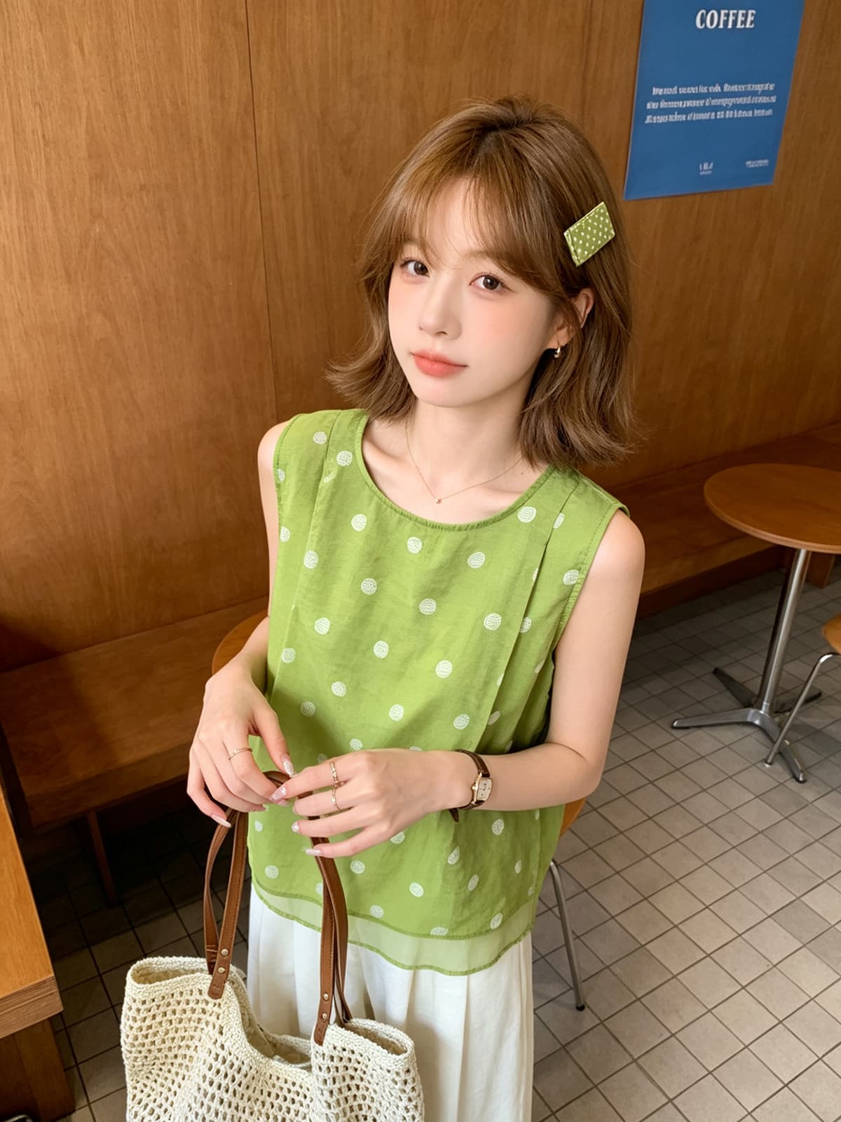 한 부서 미니멀리즘 프린트 민소매 페이크 레이어드 셔츠 2026 여름 새로운 루즈핏 슬림해 보이는 조끼 맨위 작은 셔츠 여성 상세 이미지 1