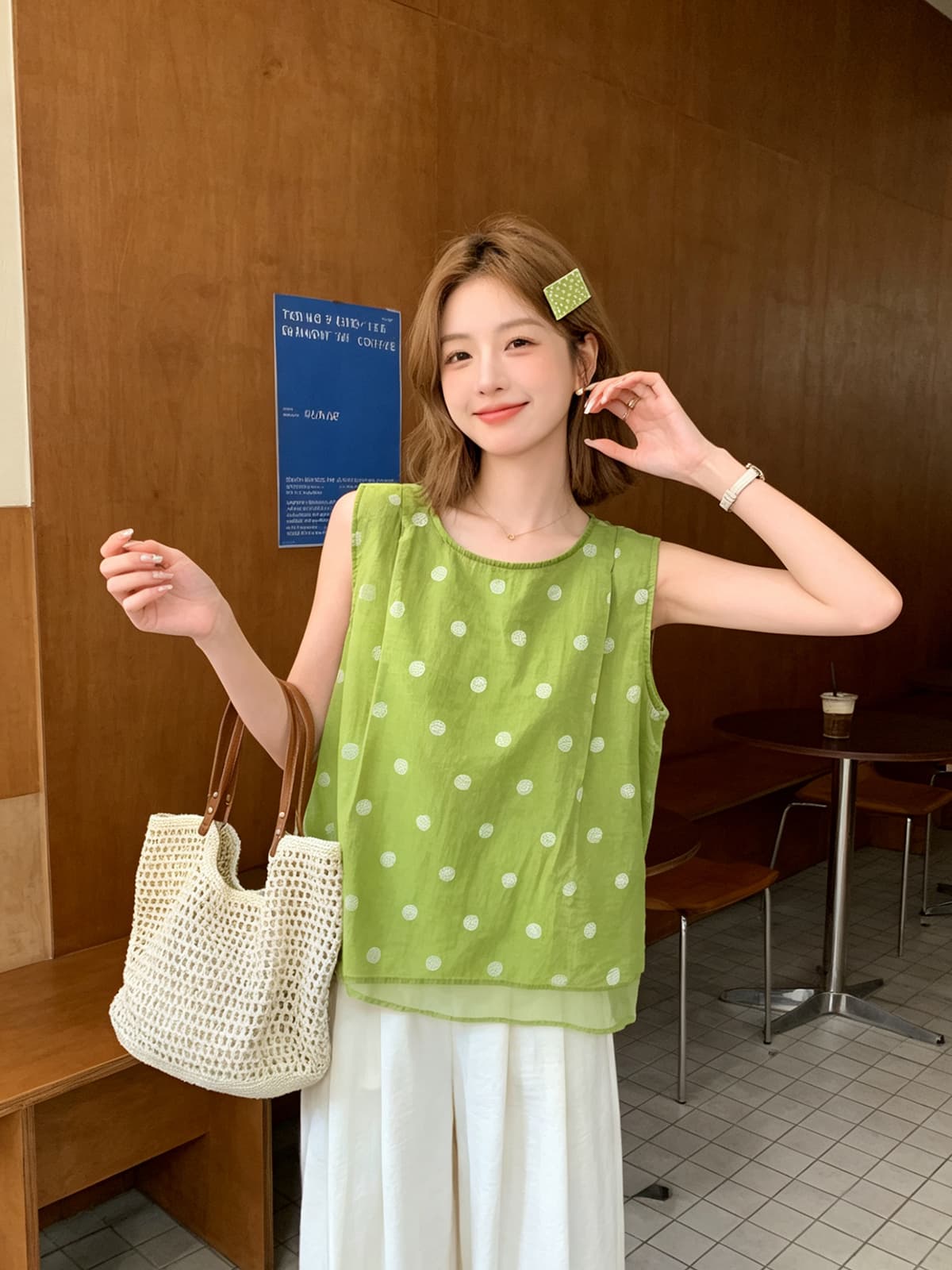 한 부서 미니멀리즘 프린트 민소매 페이크 레이어드 셔츠 2026 여름 새로운 루즈핏 슬림해 보이는 조끼 맨위 작은 셔츠 여성 상세 이미지 4