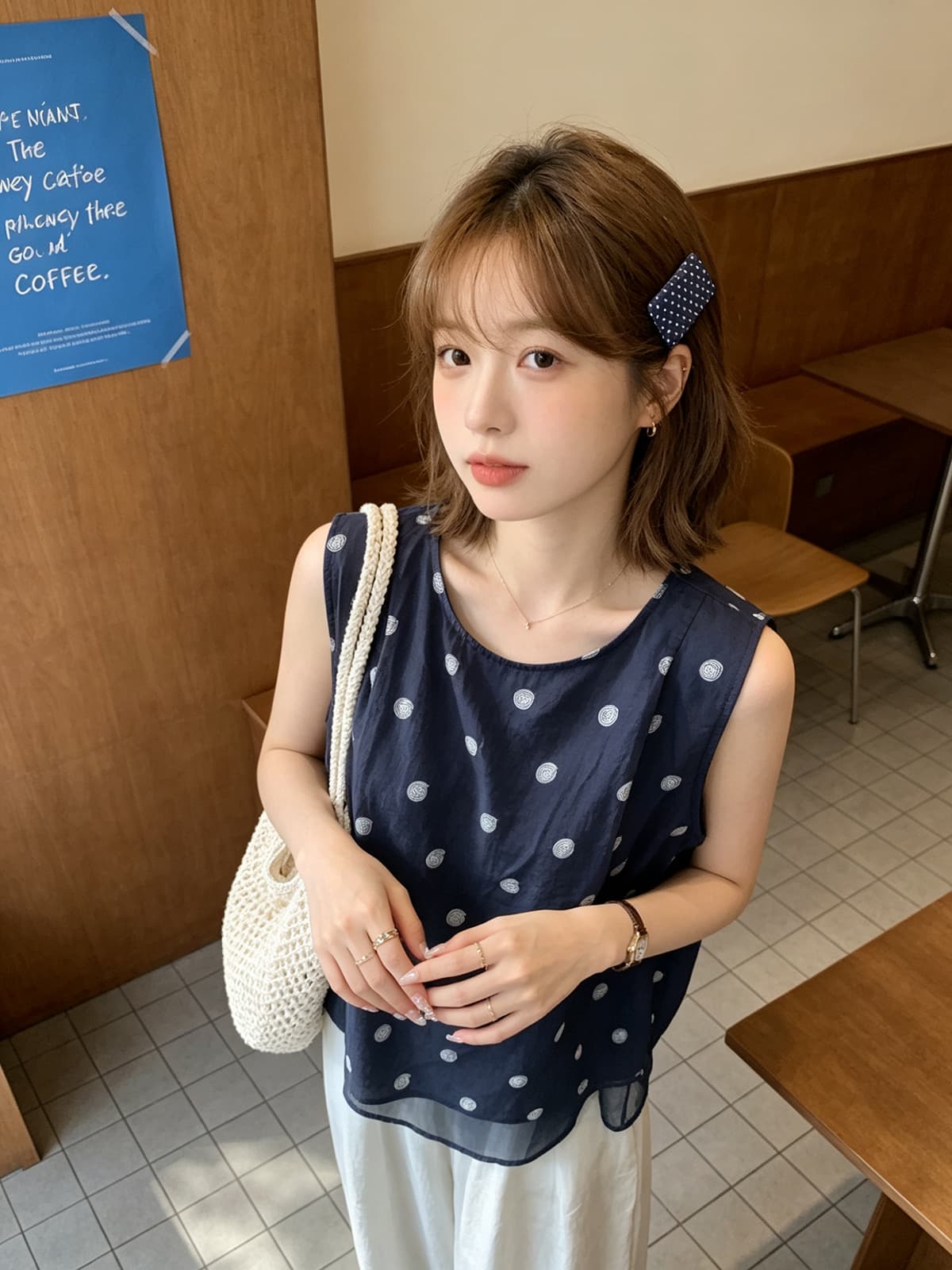 한 부서 미니멀리즘 프린트 민소매 페이크 레이어드 셔츠 2026 여름 새로운 루즈핏 슬림해 보이는 조끼 맨위 작은 셔츠 여성 상세 이미지 8