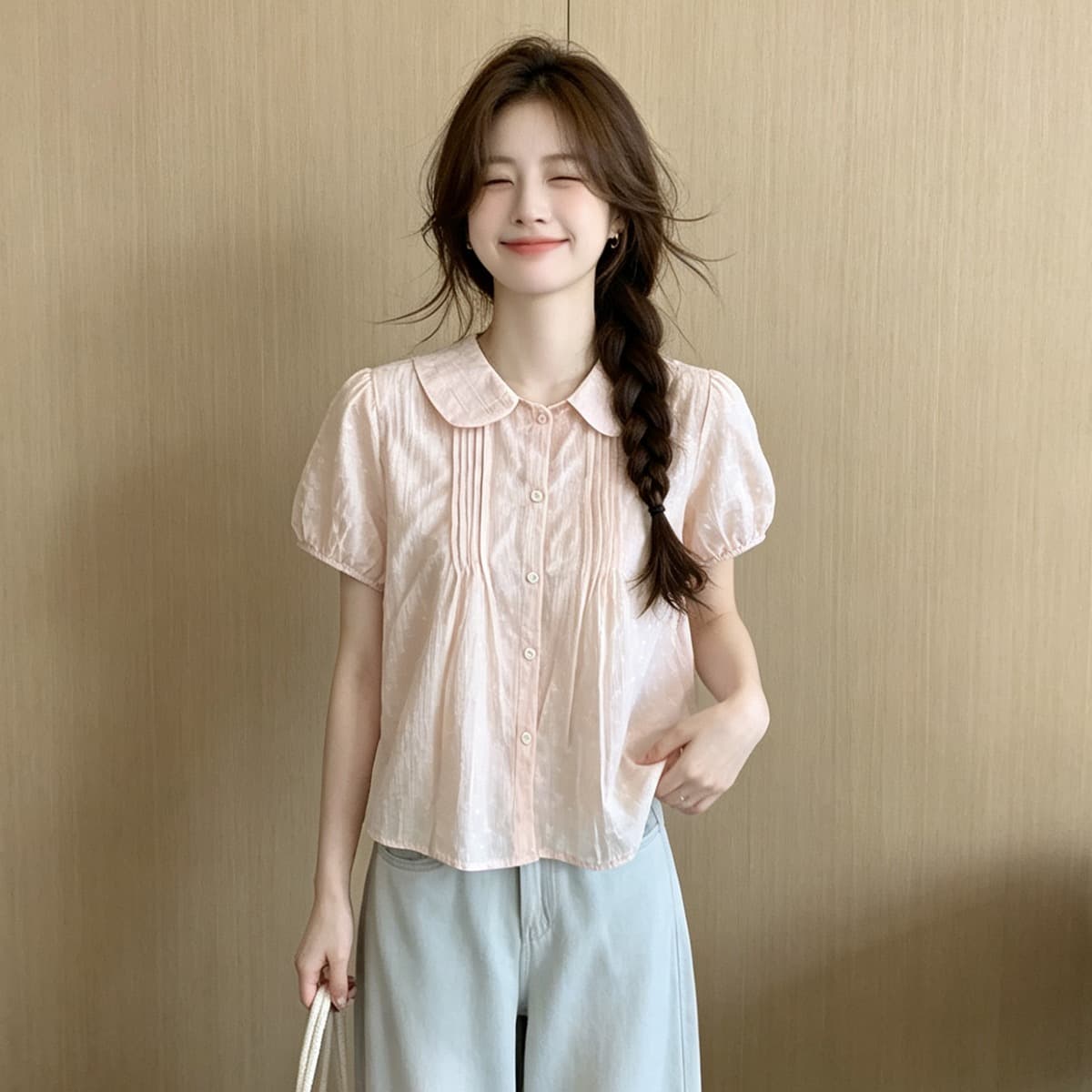 한 부서 달콤함 부드러운 바람 베이비 칼라 주간 실크 3 차원 프린트 반팔 셔츠 2026 여름 새로운 루즈핏 맨위 이미지 5