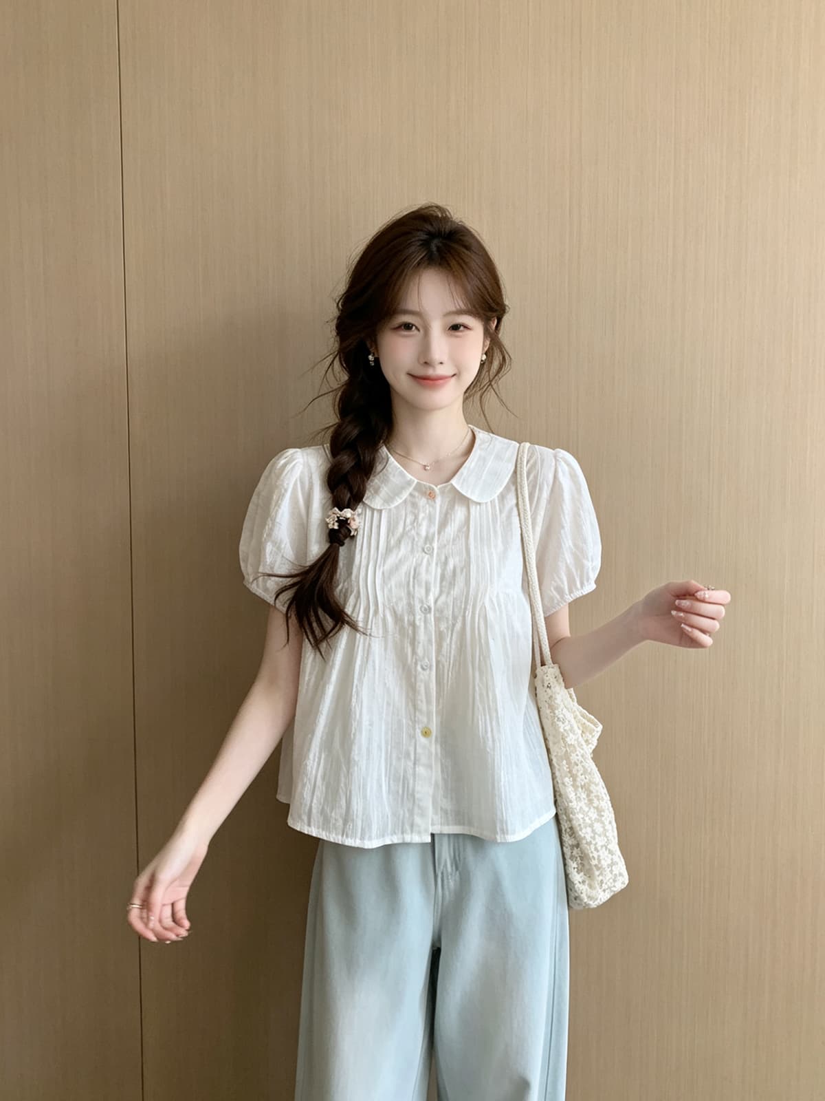 한 부서 달콤함 부드러운 바람 베이비 칼라 주간 실크 3 차원 프린트 반팔 셔츠 2026 여름 새로운 루즈핏 맨위 상세 이미지 4