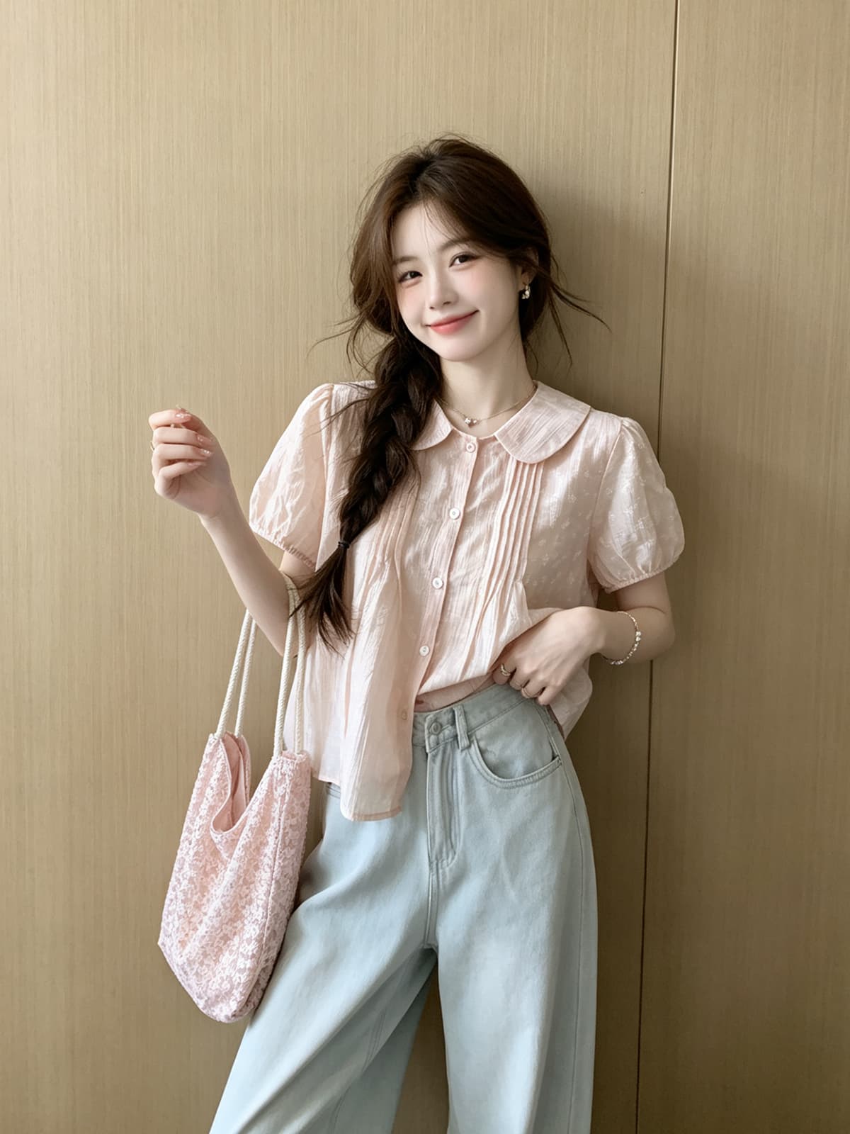 한 부서 달콤함 부드러운 바람 베이비 칼라 주간 실크 3 차원 프린트 반팔 셔츠 2026 여름 새로운 루즈핏 맨위 상세 이미지 7