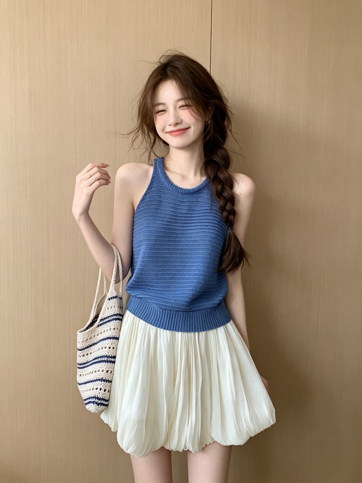 한 부서 달콤함 도파민 민소매 조끼 꽃밭 반 스커트 투피스 세트 여름 구덩이 기사 행침 목 맨위 꽃밭 치마 세트 이미지 4