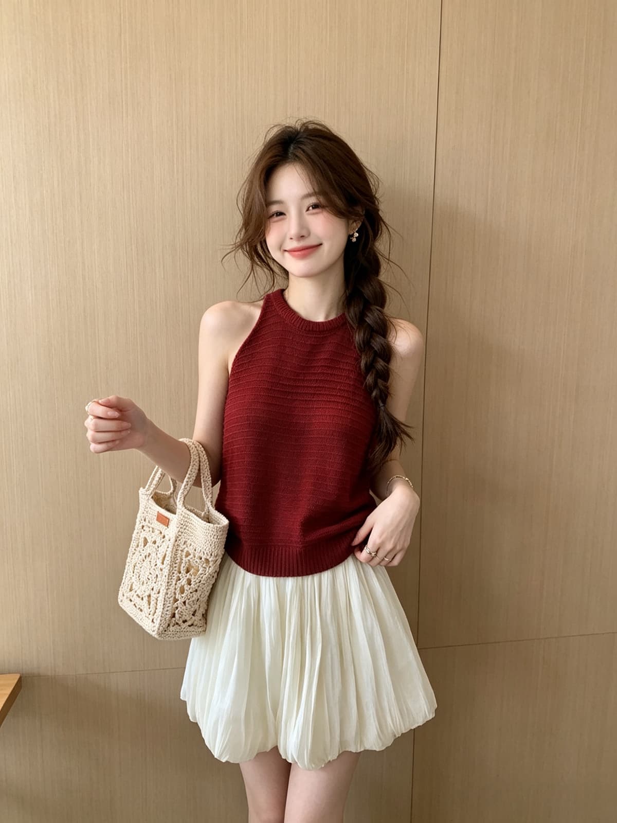 한 부서 달콤함 도파민 민소매 조끼 꽃밭 반 스커트 투피스 세트 여름 구덩이 기사 행침 목 맨위 꽃밭 치마 세트 이미지 2