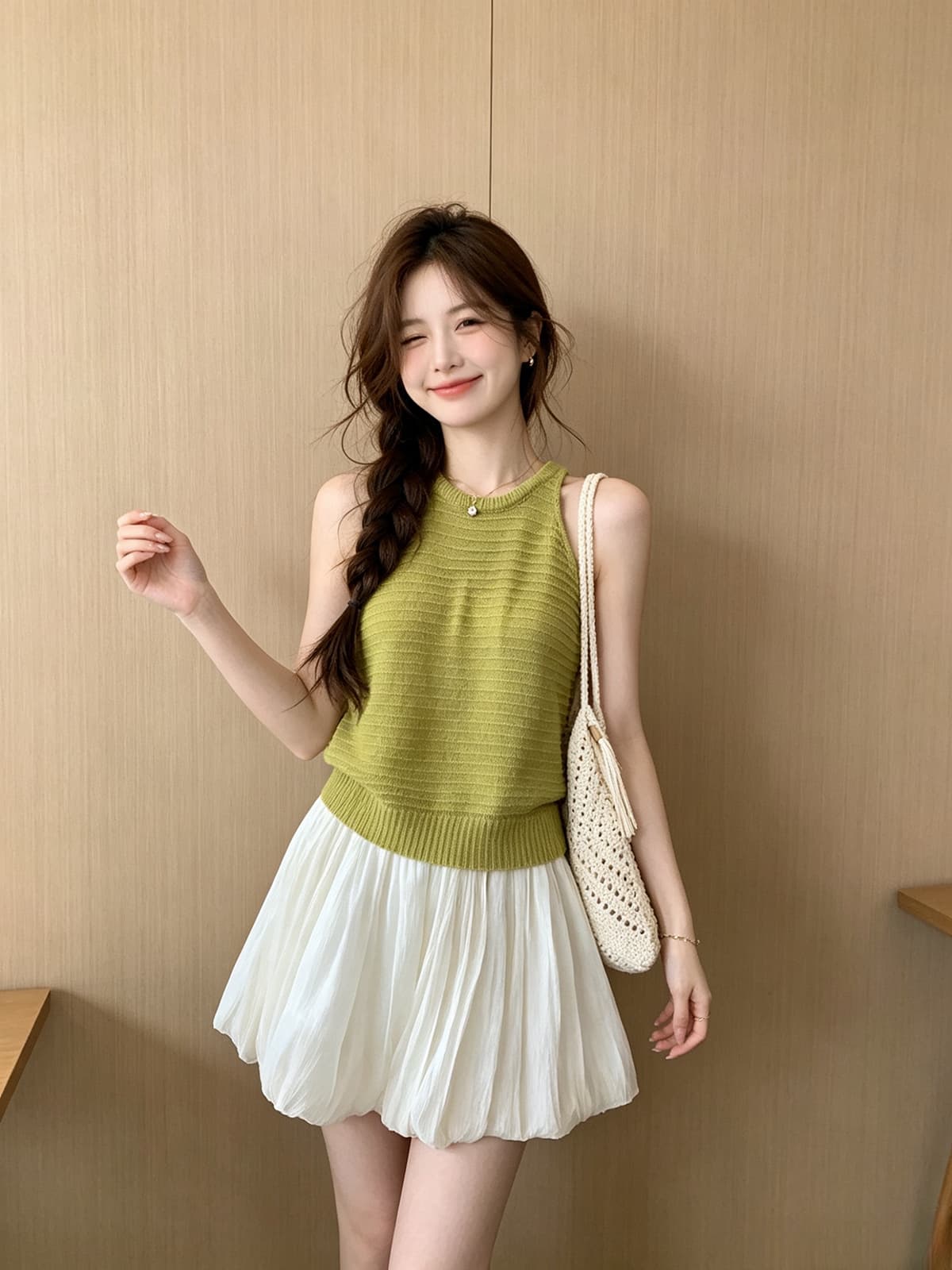 한 부서 달콤함 도파민 민소매 조끼 꽃밭 반 스커트 투피스 세트 여름 구덩이 기사 행침 목 맨위 꽃밭 치마 세트 상세 이미지 7