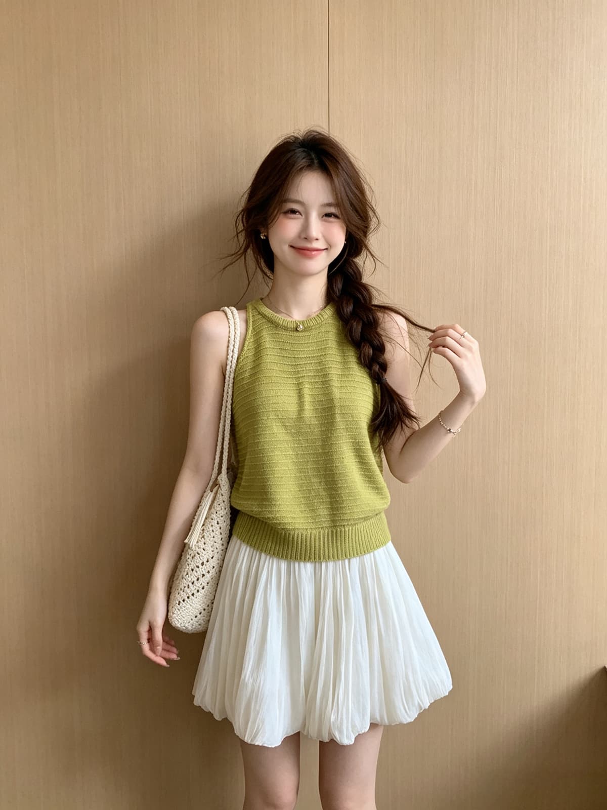 한 부서 달콤함 도파민 민소매 조끼 꽃밭 반 스커트 투피스 세트 여름 구덩이 기사 행침 목 맨위 꽃밭 치마 세트 상세 이미지 8