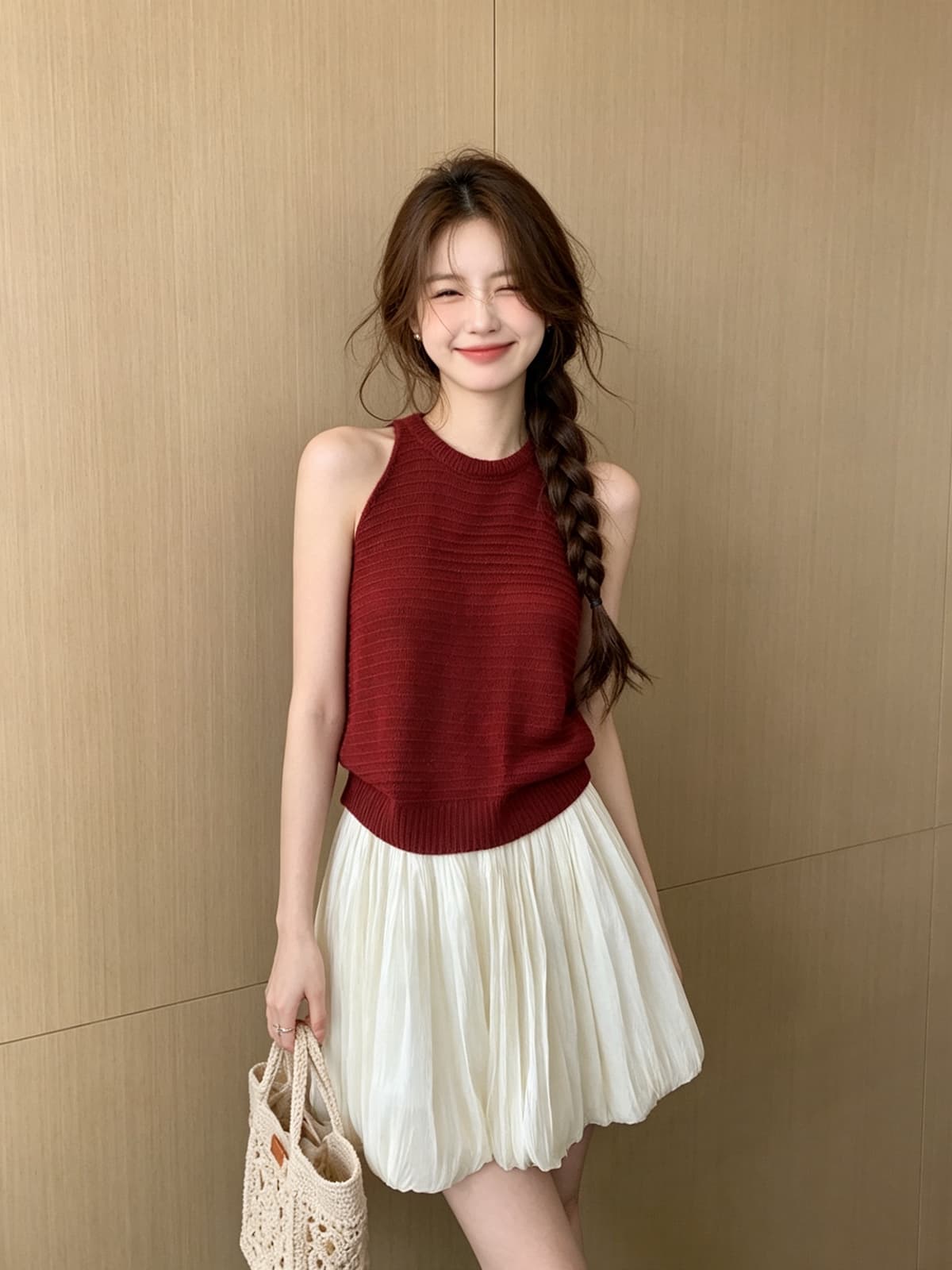 한 부서 달콤함 도파민 민소매 조끼 꽃밭 반 스커트 투피스 세트 여름 구덩이 기사 행침 목 맨위 꽃밭 치마 세트 상세 이미지 10