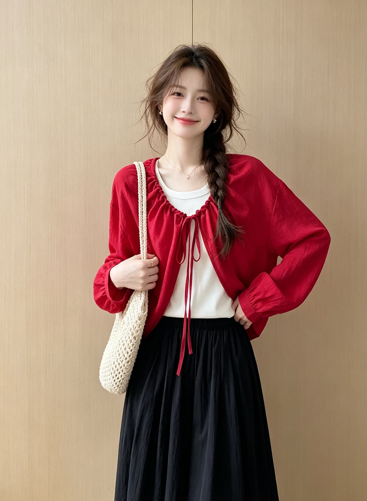 펌프 로프 레이스업 마 재료 얇은 스타일 태양 보호 셔츠 화이트 투피스 조끼 여름 새로운 패션 루즈핏 숄 세트 이미지 3