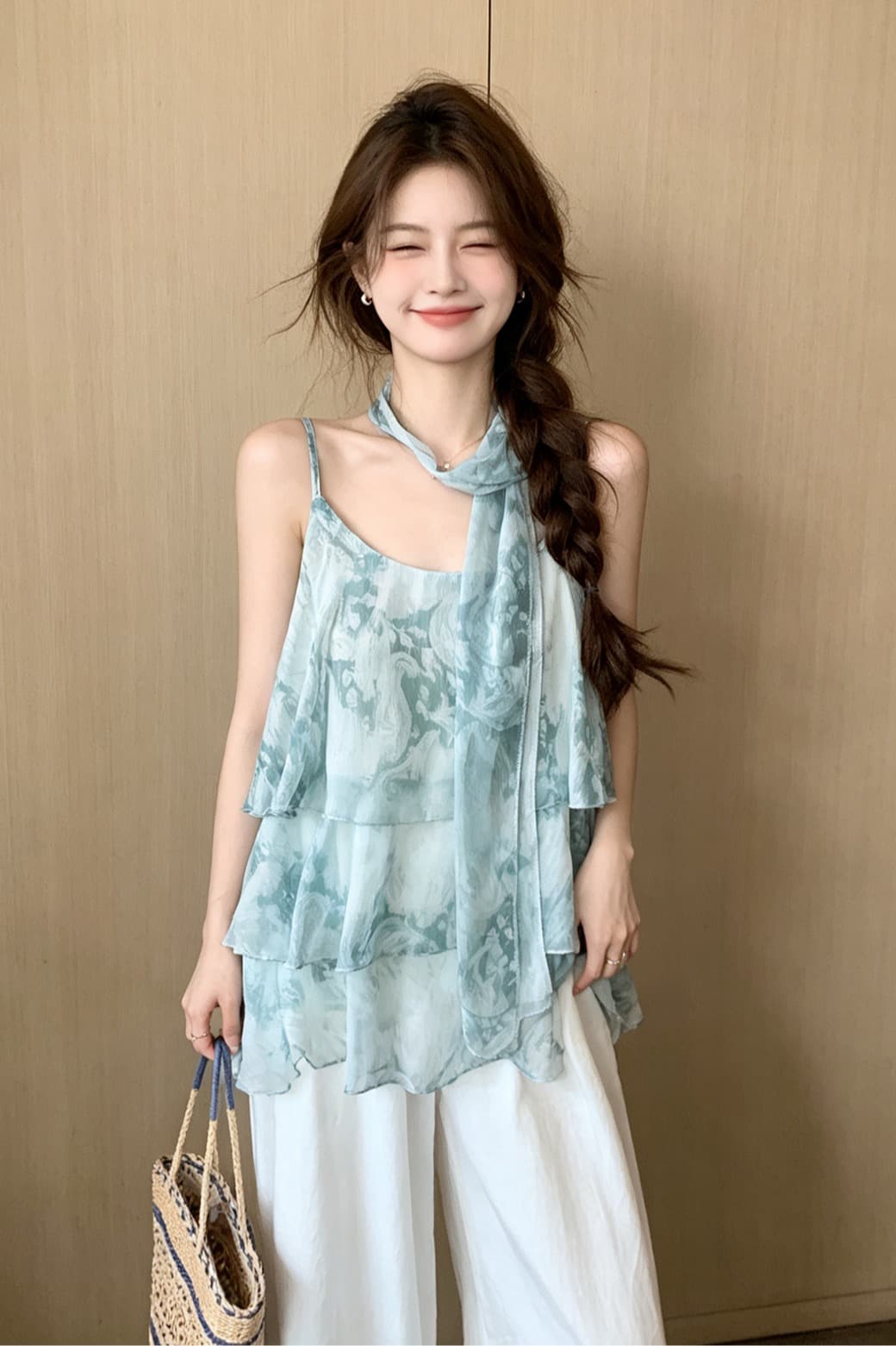 태국 바람 레트로 연령 감소 품격 꽃무늬 슬립 드레스 여성 여름 새로운 한 부서 휴가 리본 케이크 드레스 이미지 6