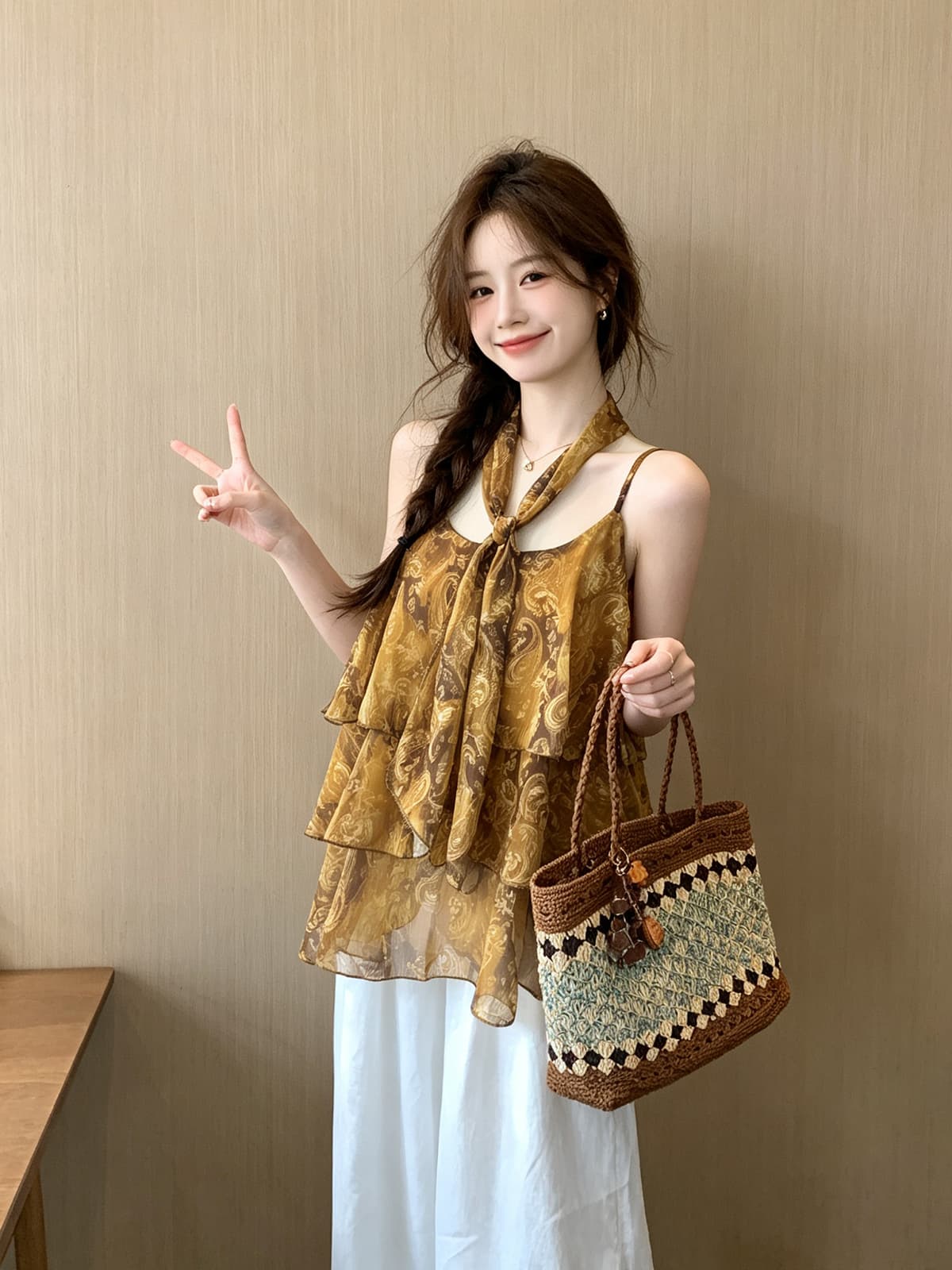 태국 바람 레트로 연령 감소 품격 꽃무늬 슬립 드레스 여성 여름 새로운 한 부서 휴가 리본 케이크 드레스 상세 이미지 5
