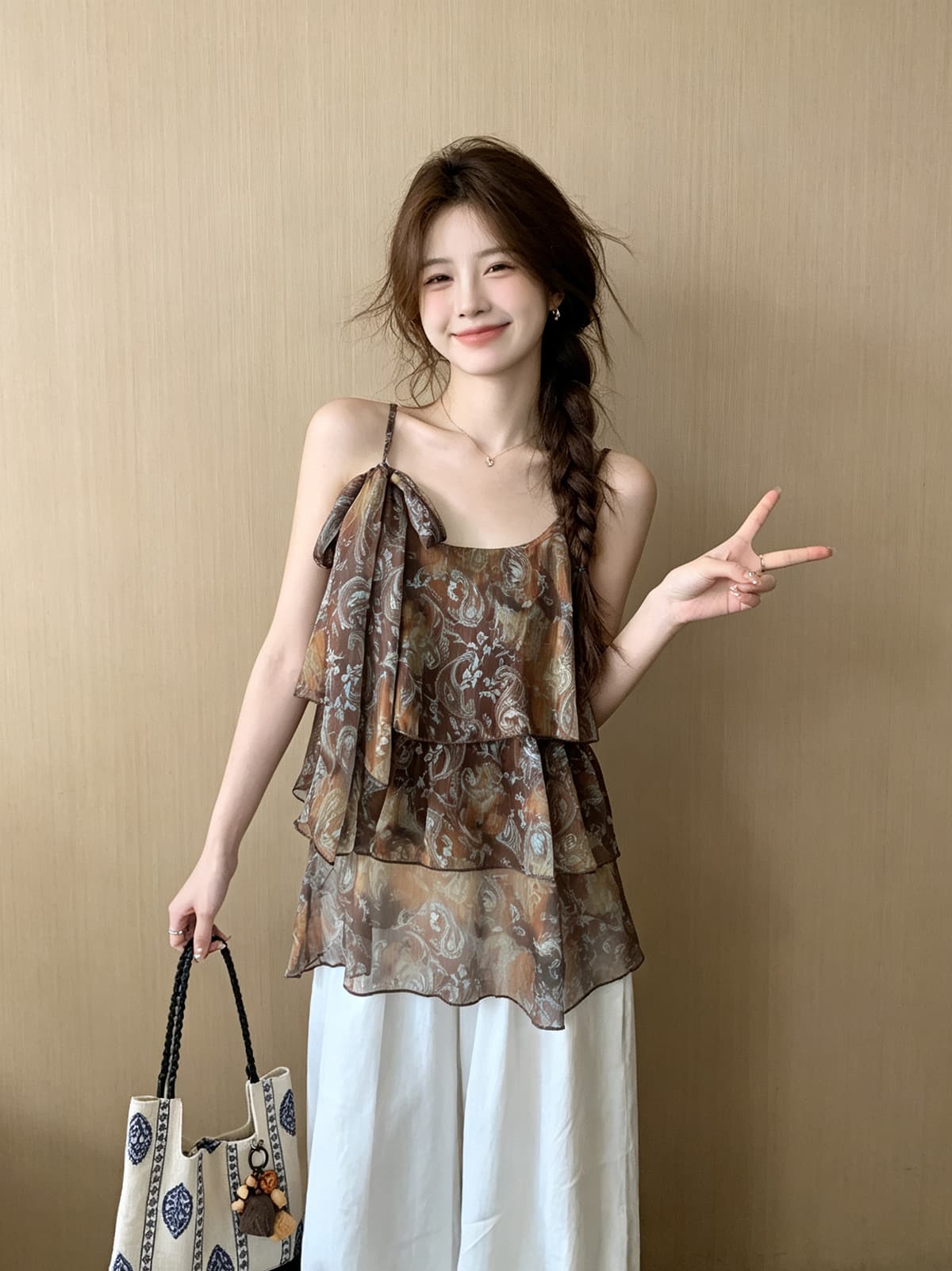 태국 바람 레트로 연령 감소 품격 꽃무늬 슬립 드레스 여성 여름 새로운 한 부서 휴가 리본 케이크 드레스 상세 이미지 7