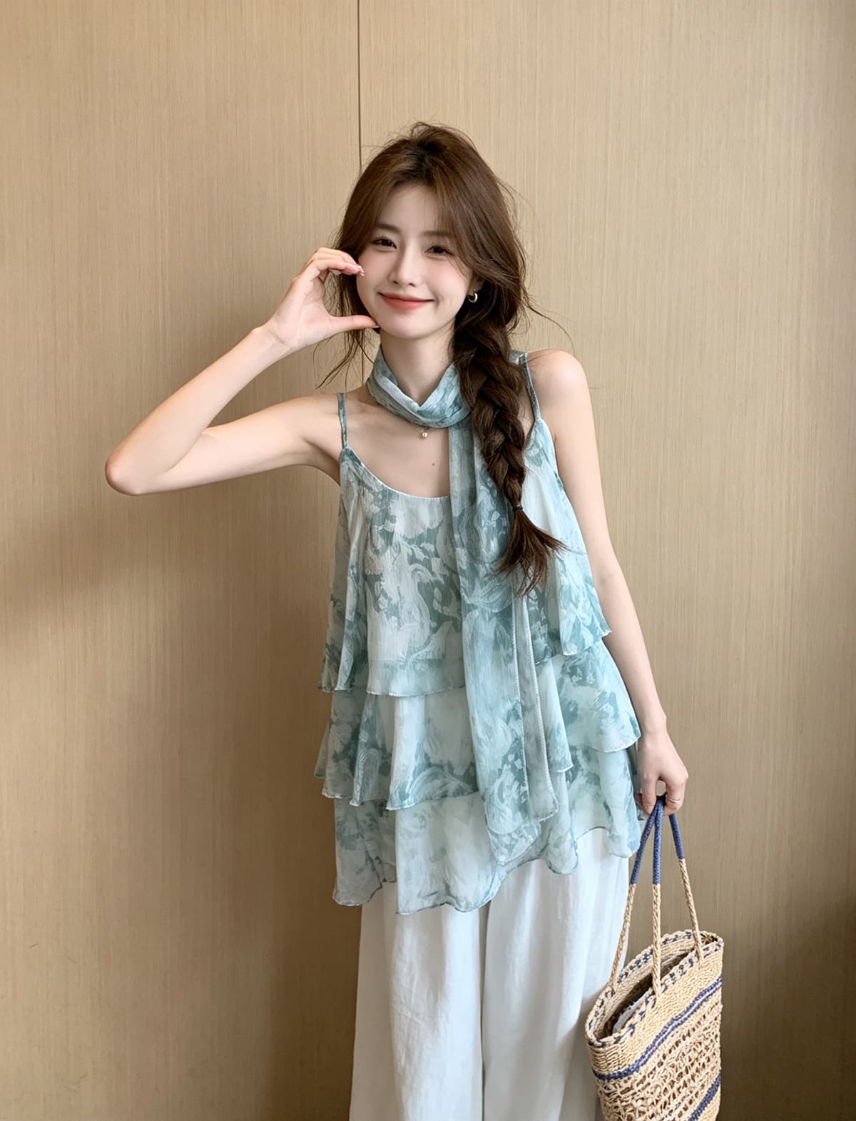 태국 바람 레트로 연령 감소 품격 꽃무늬 슬립 드레스 여성 여름 새로운 한 부서 휴가 리본 케이크 드레스 상세 이미지 14