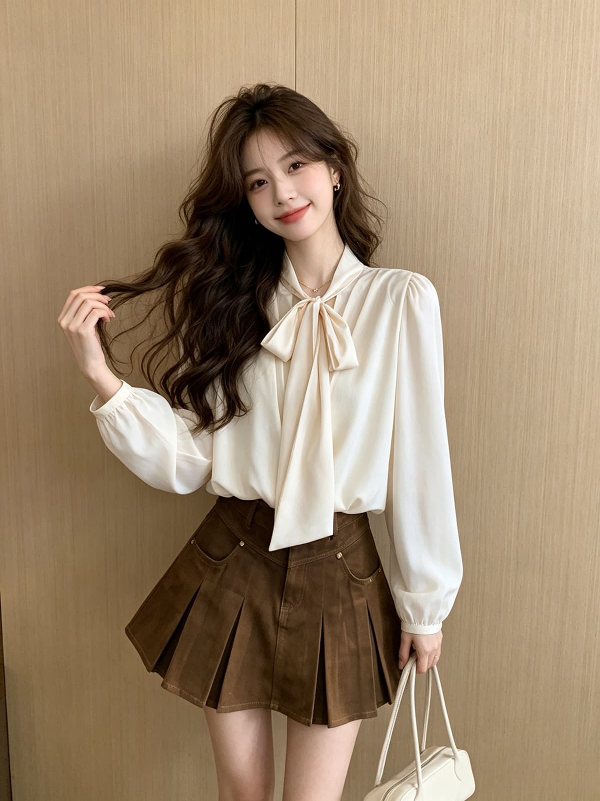 프랑스식 도트 무늬 리본 V넥 긴팔 여성 셔츠 가을 겨울 순수한 욕망 바람 스택 착용 고급 센스 명문 여성 쉬폰 블라우스 맨위 상세 이미지 10