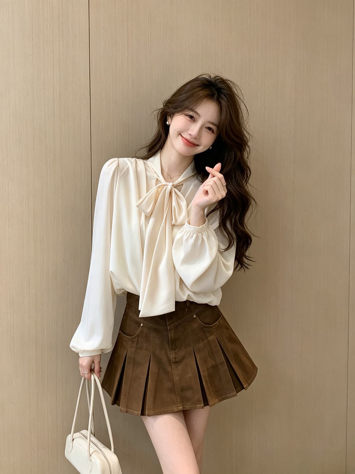 프랑스식 도트 무늬 리본 V넥 긴팔 여성 셔츠 가을 겨울 순수한 욕망 바람 스택 착용 고급 센스 명문 여성 쉬폰 블라우스 맨위 상세 이미지 12
