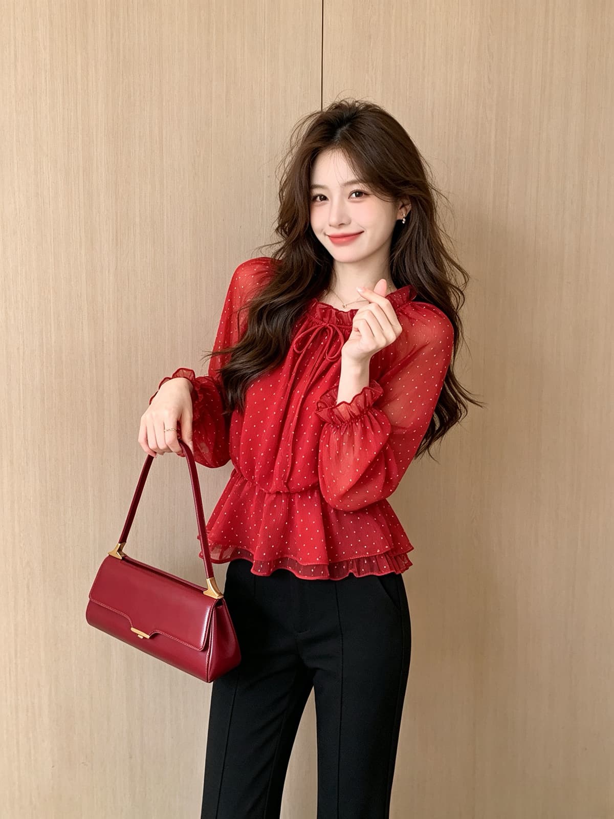 홍콩 스타일 레트로 스타일 프린트 쉬폰 긴팔 셔츠 가을 새로운 고급 센스 오프숄더 라운드 넥 스택 착용 맨위 여성 상세 이미지 9