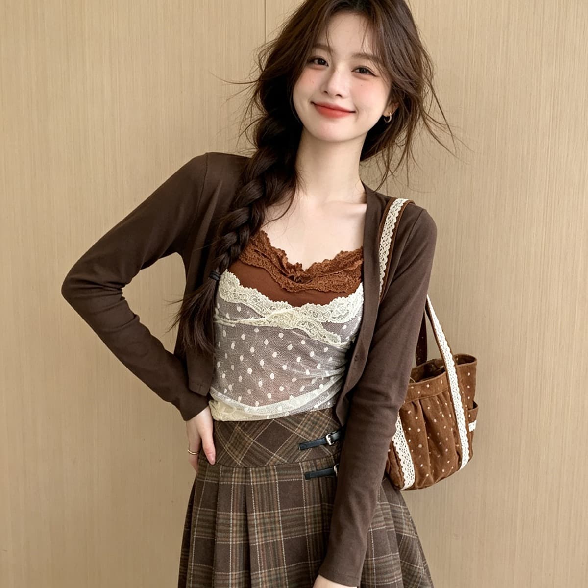 2026 슈퍼 화재 이른 가을 그레이트 통해보기 가져 가라. 슬립 외부 피 세트 패션 몸매 가꾸기 슬림해 보이는 핫걸 스택 착용 맨위 여성 이미지 5