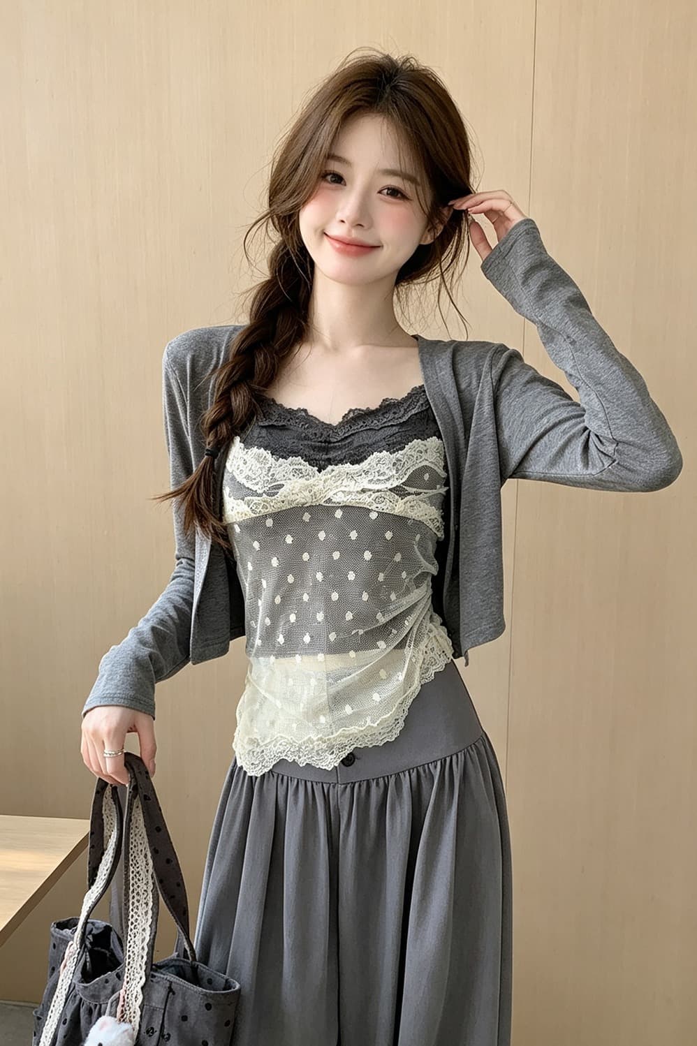 2026 슈퍼 화재 이른 가을 그레이트 통해보기 가져 가라. 슬립 외부 피 세트 패션 몸매 가꾸기 슬림해 보이는 핫걸 스택 착용 맨위 여성 이미지 6