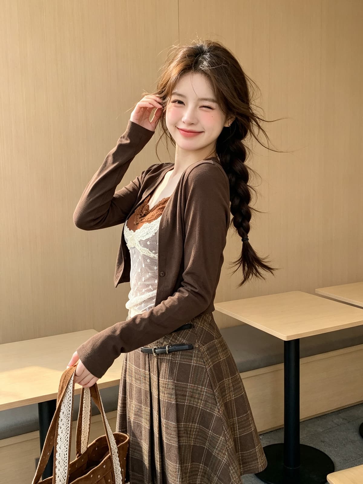 2026 슈퍼 화재 이른 가을 그레이트 통해보기 가져 가라. 슬립 외부 피 세트 패션 몸매 가꾸기 슬림해 보이는 핫걸 스택 착용 맨위 여성 상세 이미지 10