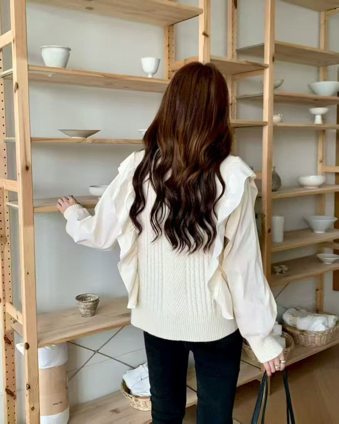 2026 봄 새로운 매우 요정 ~ 중 프릴 패치워크 꽈배기 스웨터 여자 디자인 센스 작은 대중 달콤함 니트 맨위 상세 이미지 4