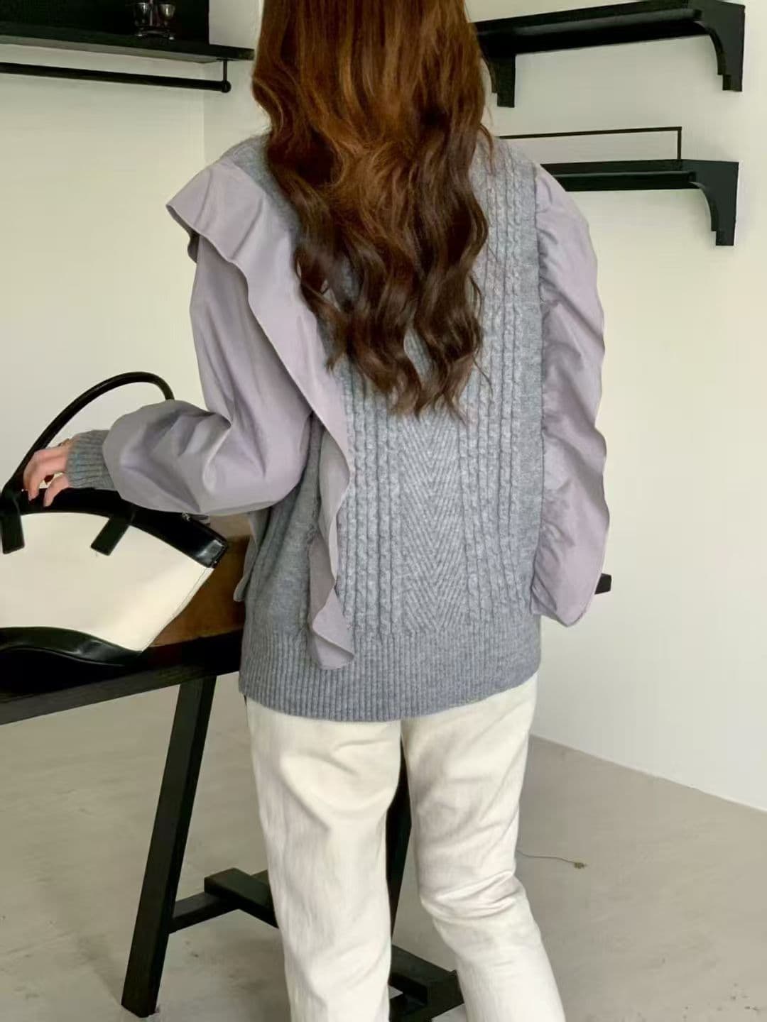 2026 봄 새로운 매우 요정 ~ 중 프릴 패치워크 꽈배기 스웨터 여자 디자인 센스 작은 대중 달콤함 니트 맨위 상세 이미지 7